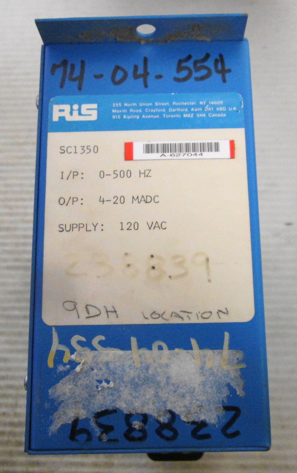 Ris SC1350 Frequency Transmitter I/P 0-500Hz I/P 4-20MADC 120VAC
