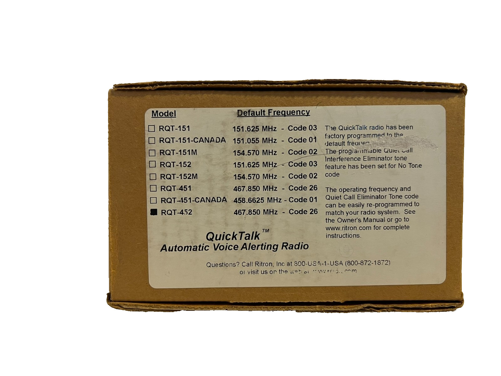 Ritron RQT-452 Quick Talk UHF 2w