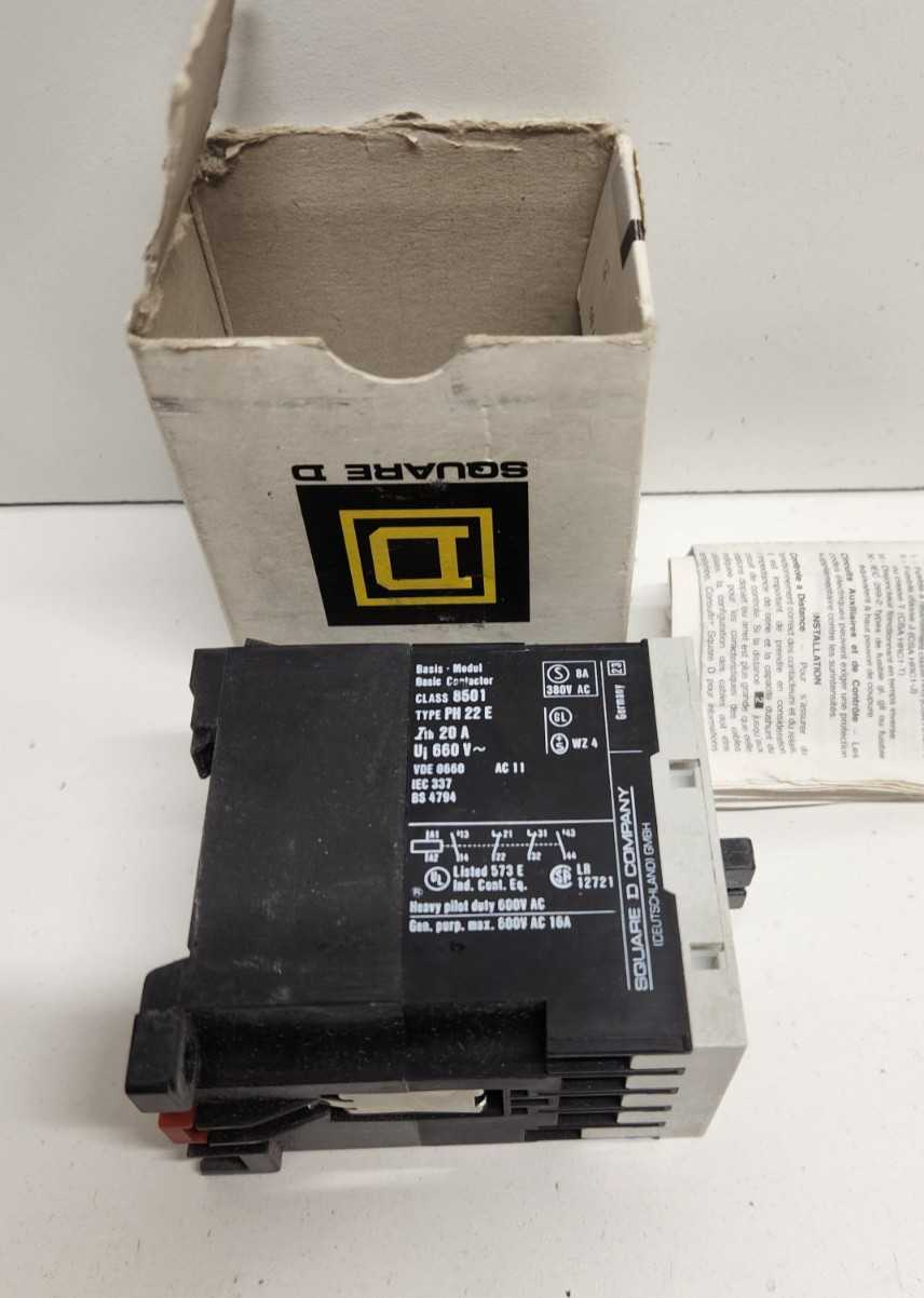 NEW IN BOX! SQUARE D 20A 2NO/2NC 240V COIL CONTACTOR 8501-PH22E
