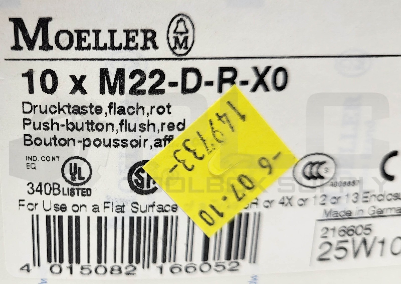 LOT OF 4 NEW MOELLER M22-D-R-X0 RED PUSH BUTTON