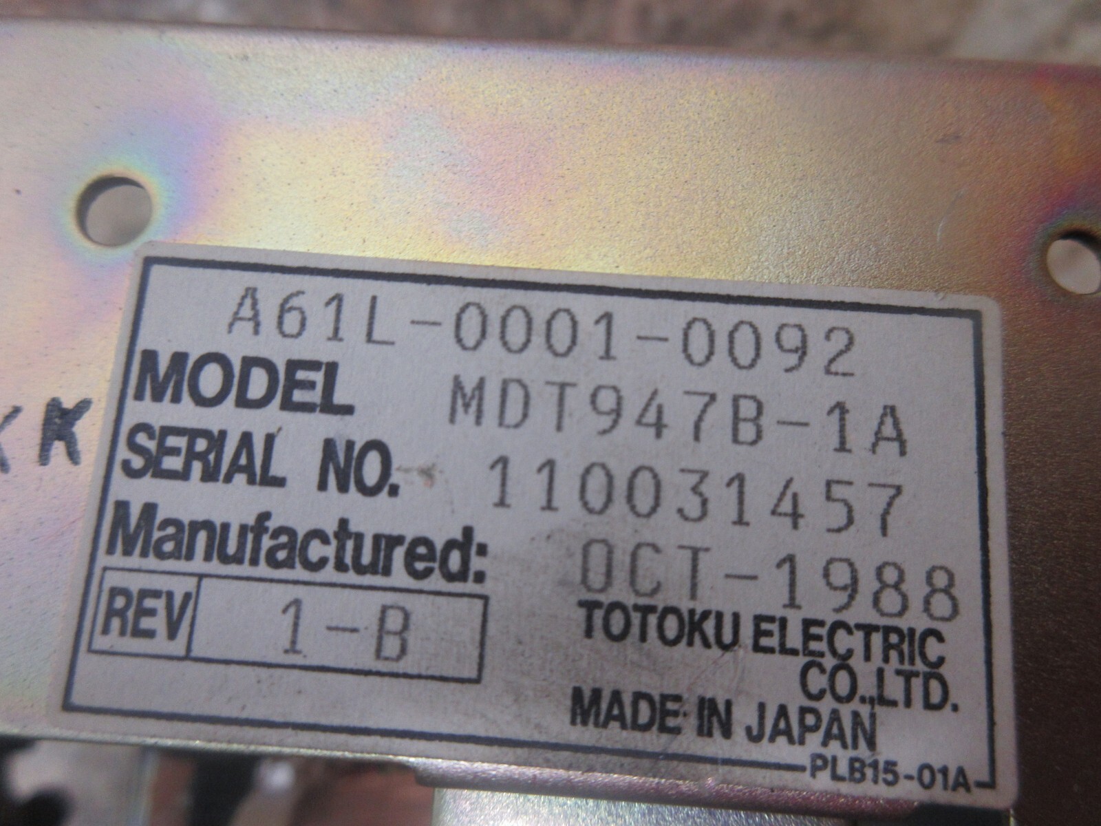TOTOKU DISPLAY MONITOR A61L-0001-0092 MDT947B-1A 110031457 OCT-1988