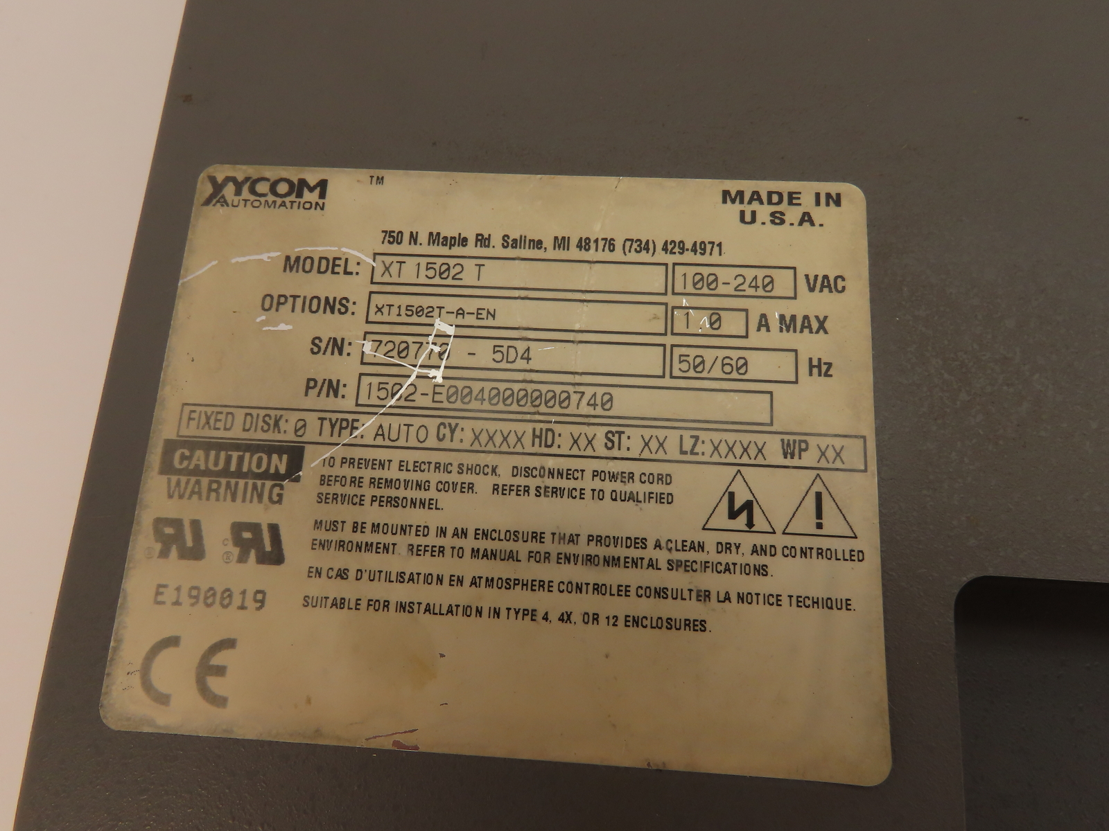 Xycom Automation proface 1502-E004000000740 XT 1502 T Operator Interface Monitor