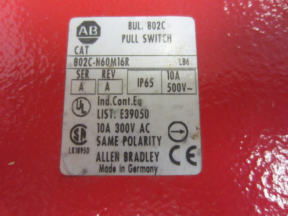 Allen Bradley 802C-N60M16R Pull Switch 802CN60M16R Series A Rev A