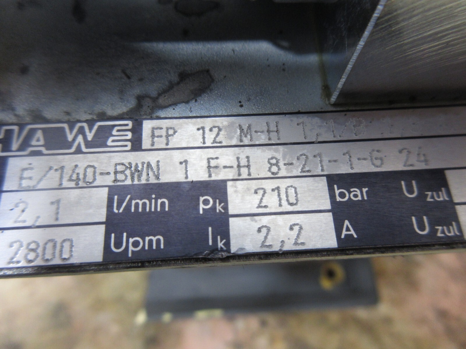 HAWE LUBRICATOR FP 12 M-H 1,1/B1,3-AX3E/140-BWN 1 F-H 8-21-1-G24 MAHO MH800W CNC