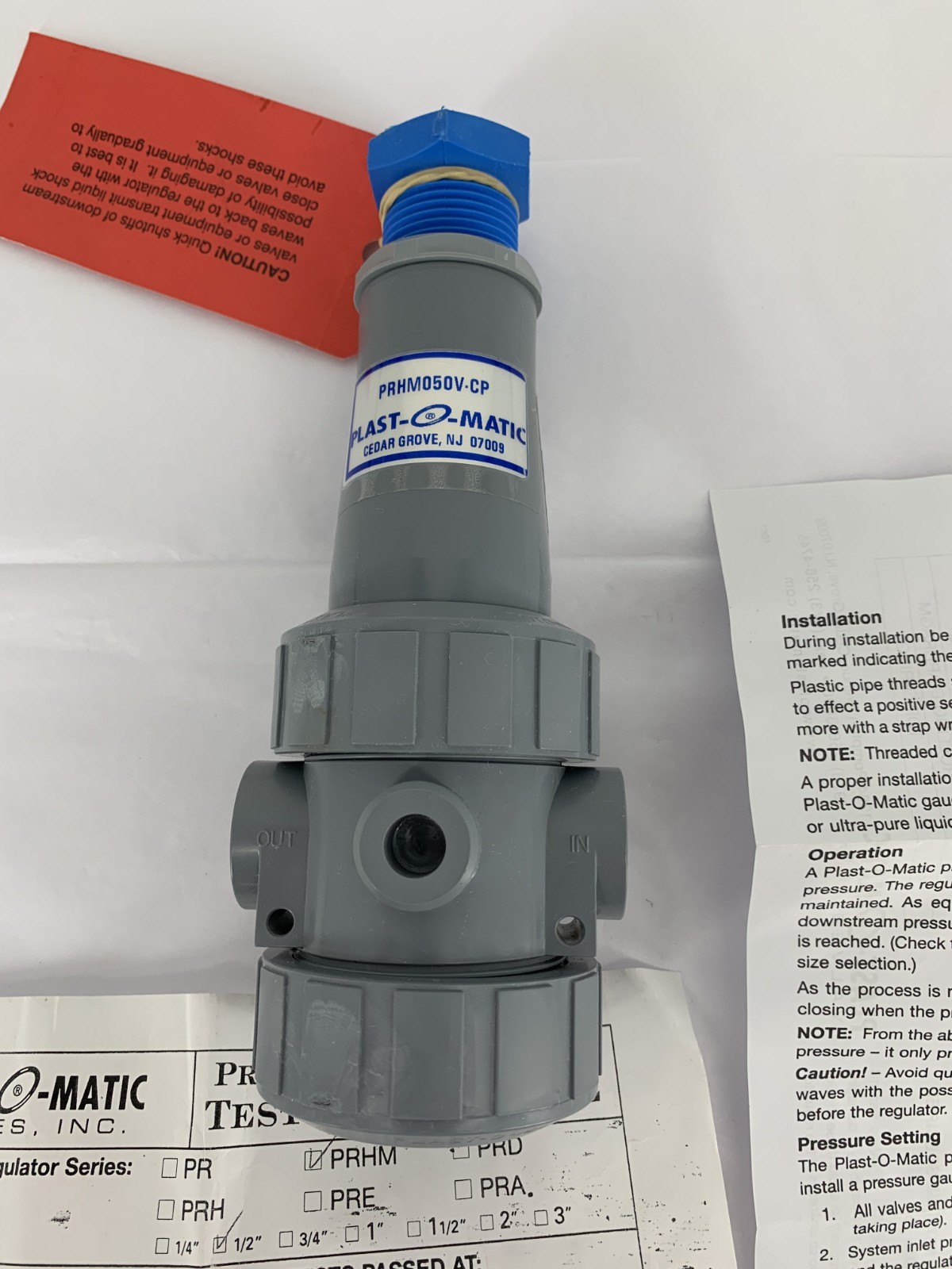 Plast-O-Matic Valves, Inc. PRHM050V-CP Thermoplastic Pressure Regulator 5-125PSI