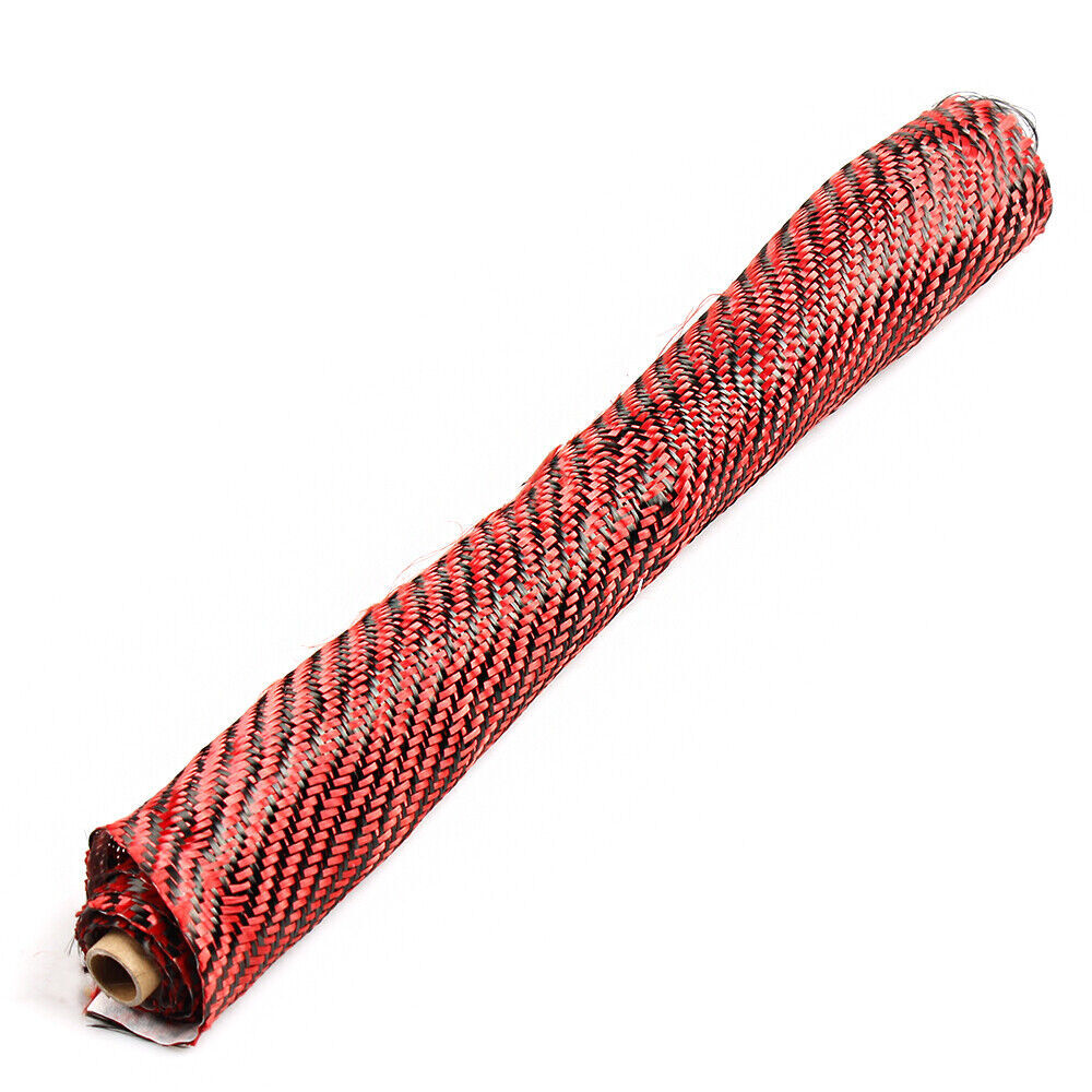 12″ x 5FT Twill Weave Carbon Fiber Fabric Cloth Black Red (3K, 9.1oz, 59″ x 12″)