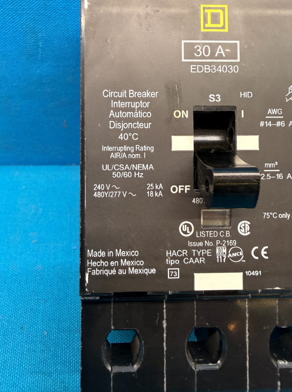 Square D EDB34030 Circuit Breaker 30A 3P 480Y/277V Bolt-On Schneider