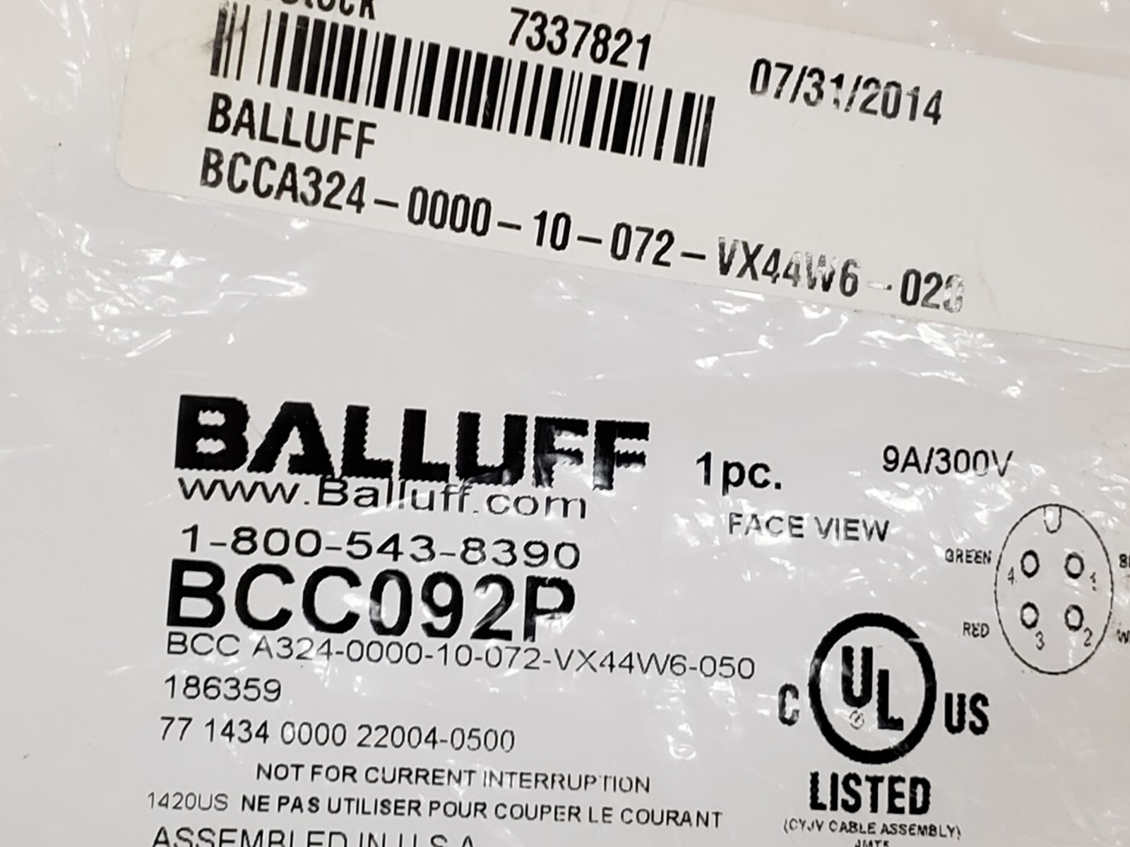 BALLUFF BCC A324-0000-10-072-VX44W6-050 CORDSET SINGLE ENDED (BCC092P) NIB