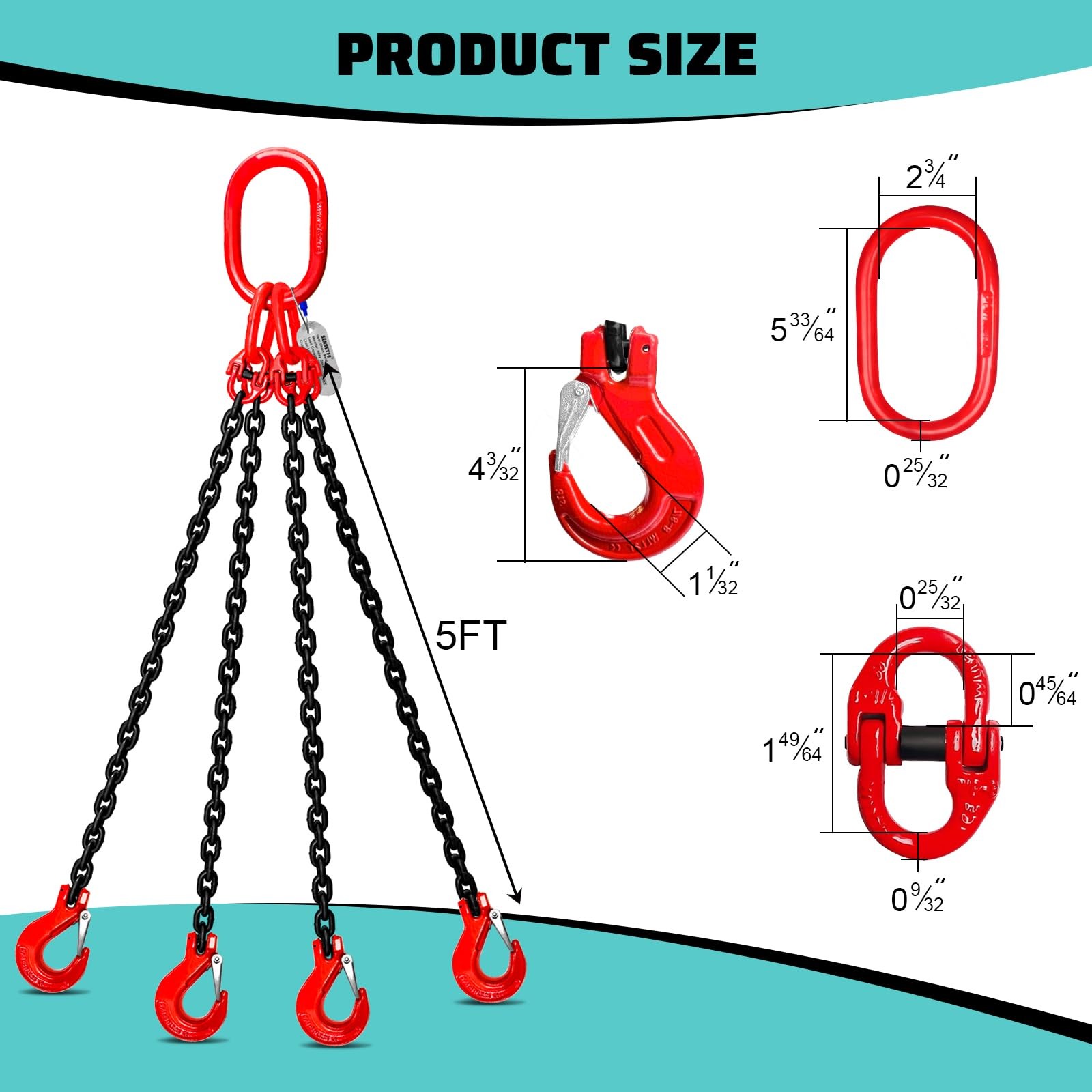 SENKEYFE 3 Ton Chain Sling 1/4″ x 5ft 4 Legs G80 Lifting Chain Hoist Sling