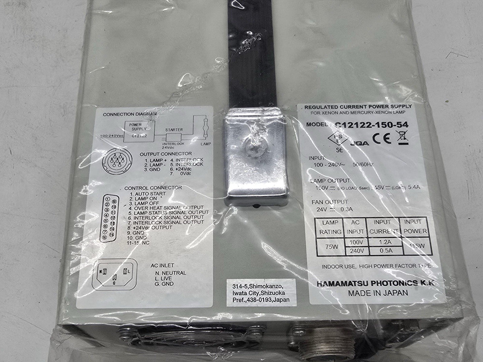 HAMAMATSU C12122-150-54 Xenon / Mercury-Xenon Lamp Power Supply 150W 5.4A