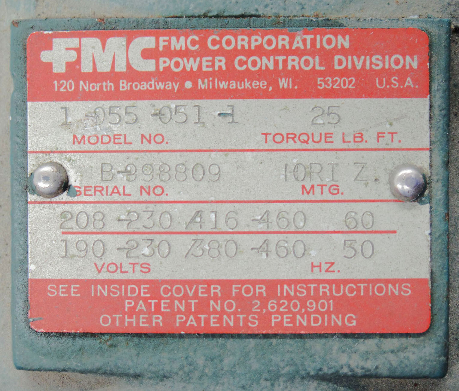 RELIANCE ELECTRIC P18H1776A WB DUTY MASTER A-C MOTOR 184TC W/ FMC 1-055-051-1