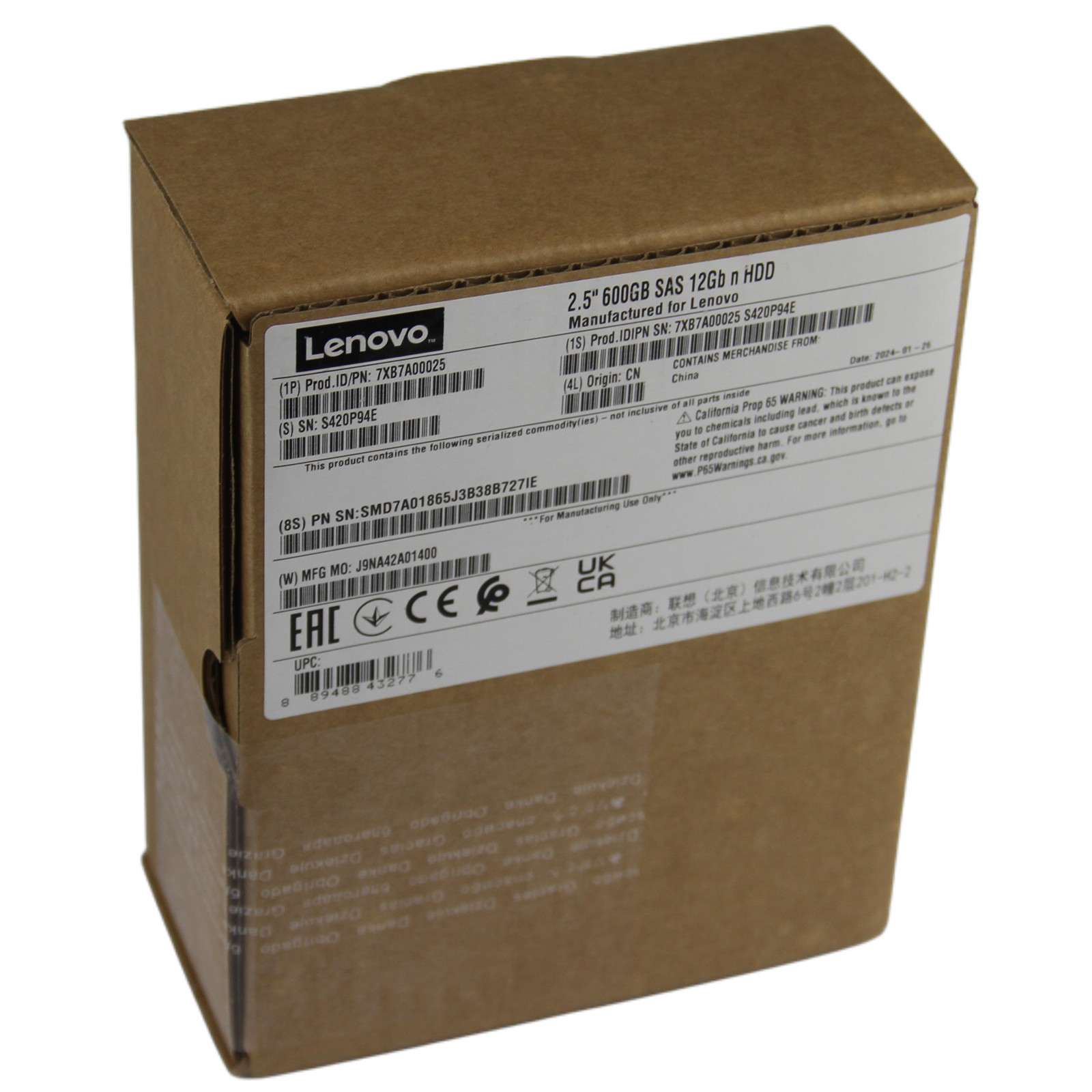 New ThinkSystem 7XB7A00025 Hard Drive 600GB 10K SAS 12Gb Hot Swap- US Stock