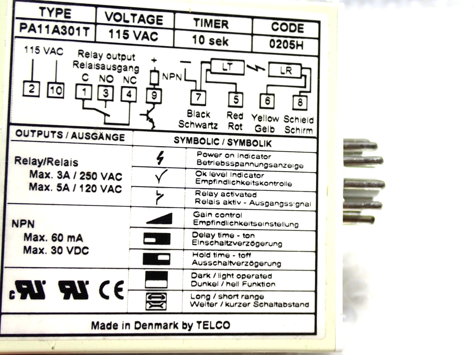 PA11A301T TELCO PHOTOELECTRIC AMPLIFIER 115 VAC PART # 0453190100 NEW