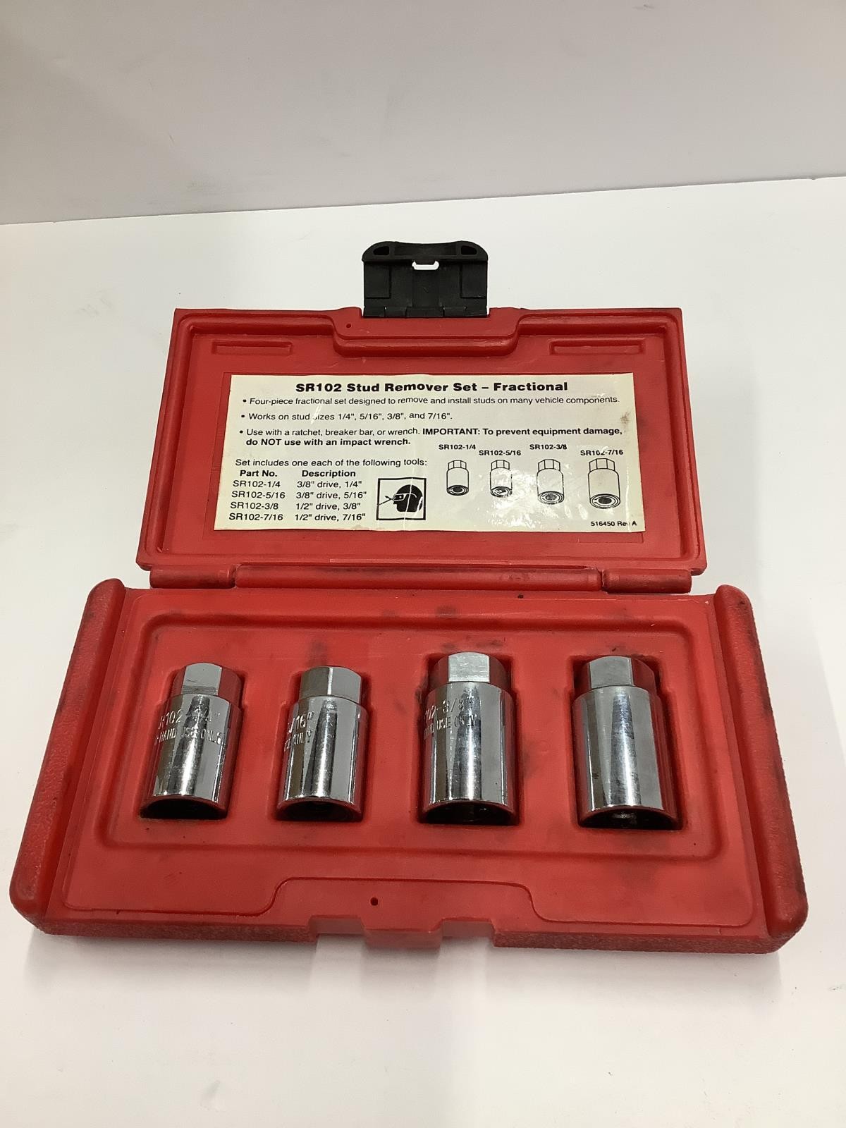 Matco Tools 4 Piece Fractional Stud Remover Set 516451 SR102