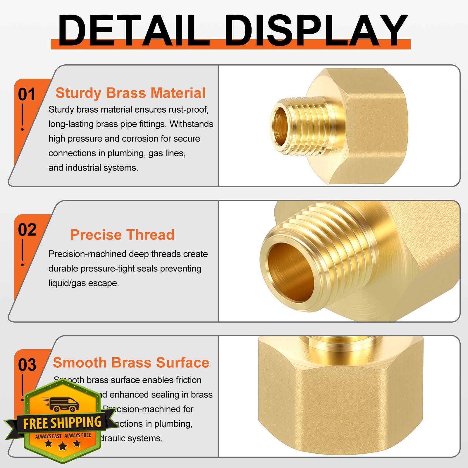Rebower 3pk 1/2″ FeMale NPT to 1/4″ Male Brass Nipple Adapter