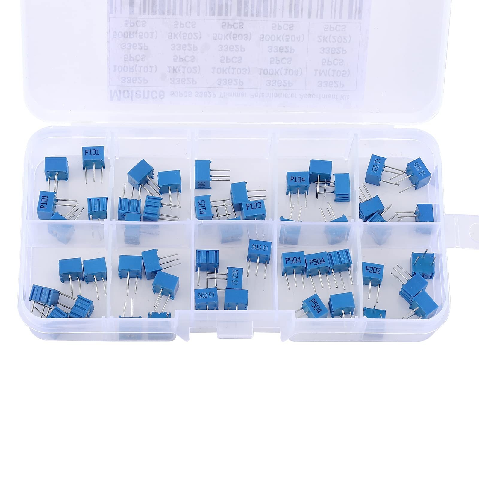 50PCS 3362P Single Turn Trimmer Potentiometer Assortment Kit 100 500 1K 2K 5K…
