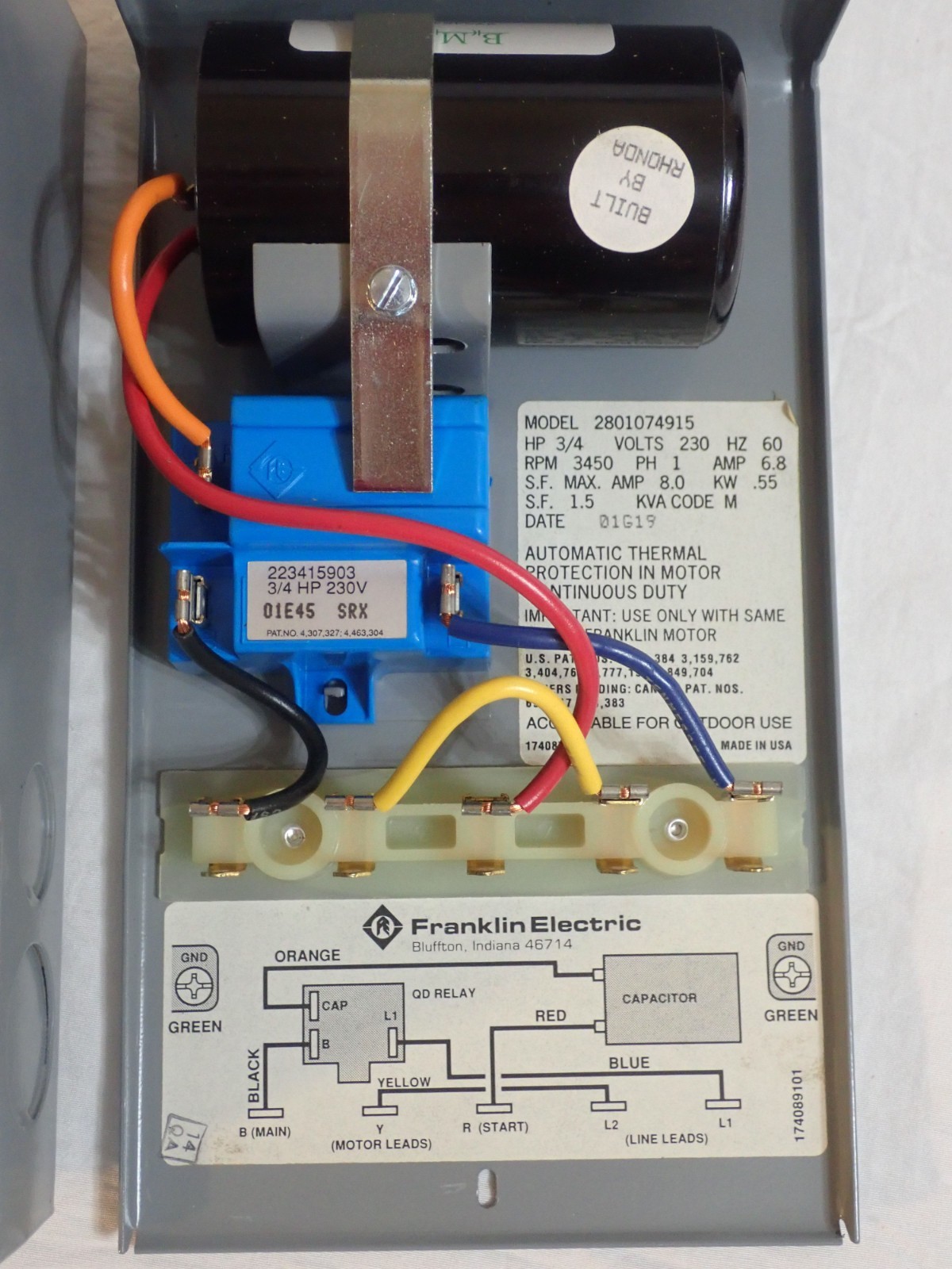 NOS FRANKLIN ELECTRIC 2801074915 SUBMERSIBLE MOTOR CONTROL BOX 3/4HP 230V 60HZ