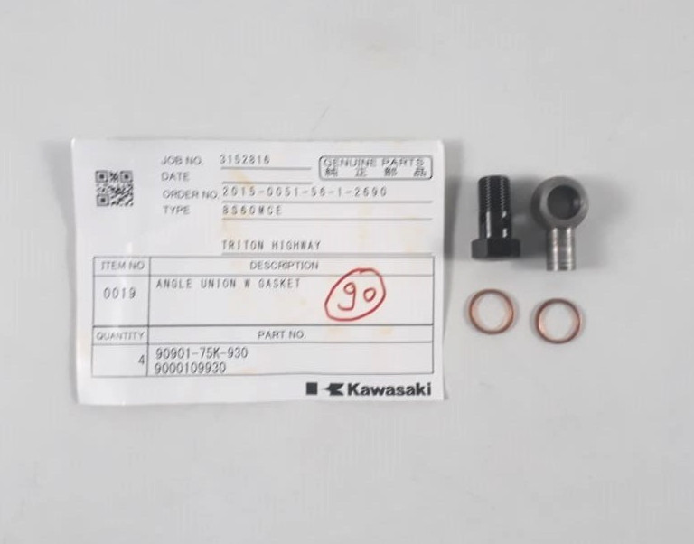 Angle Union (W) Gasket 90901-75K-930 9000109930 Kawasaki 8S60MCE Parts (PACK 3)
