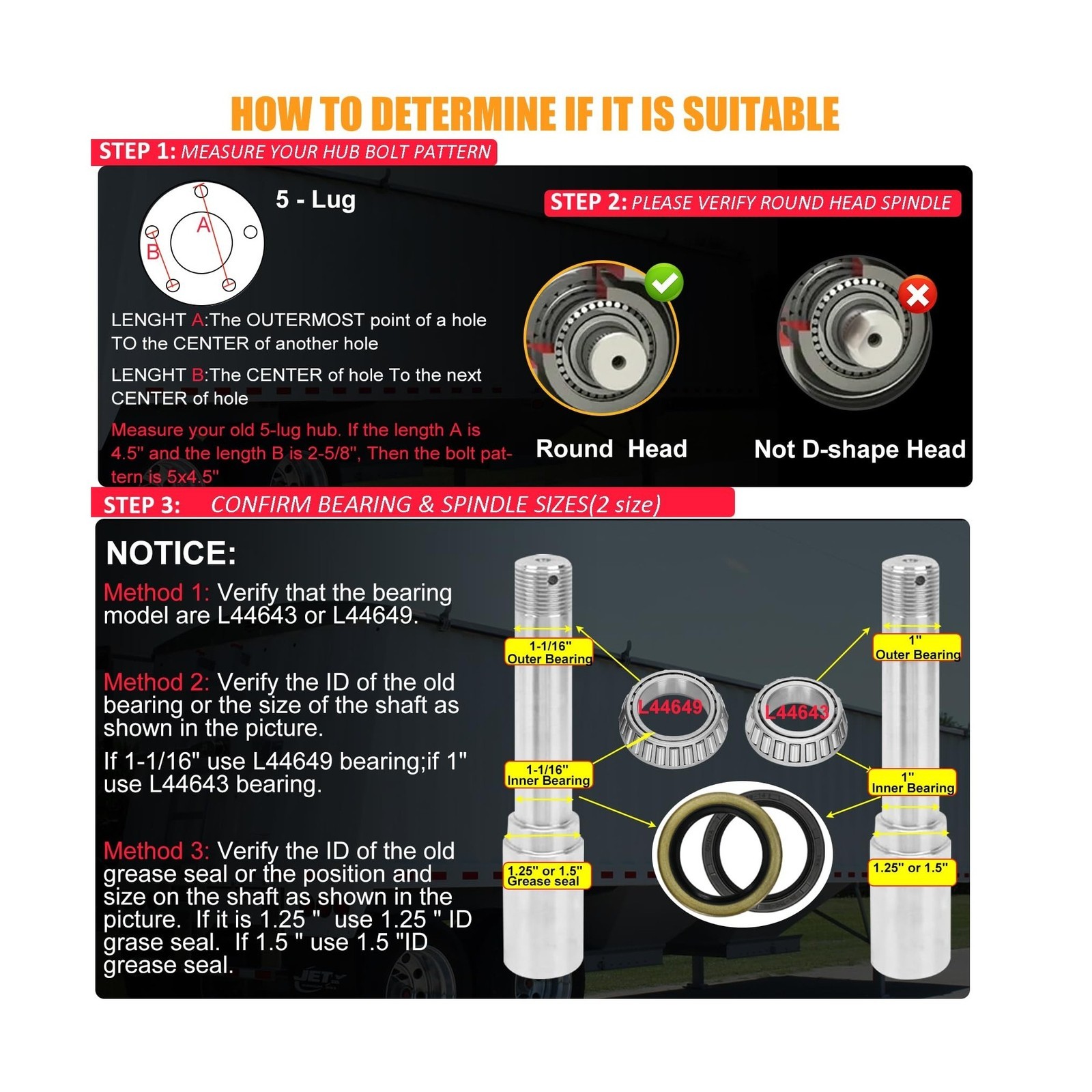 2 Sets 2000lb Trailer Axle Trailer Hub Kit 5 Bolt 4.5″,Trailer Hub 5 Lug fit …