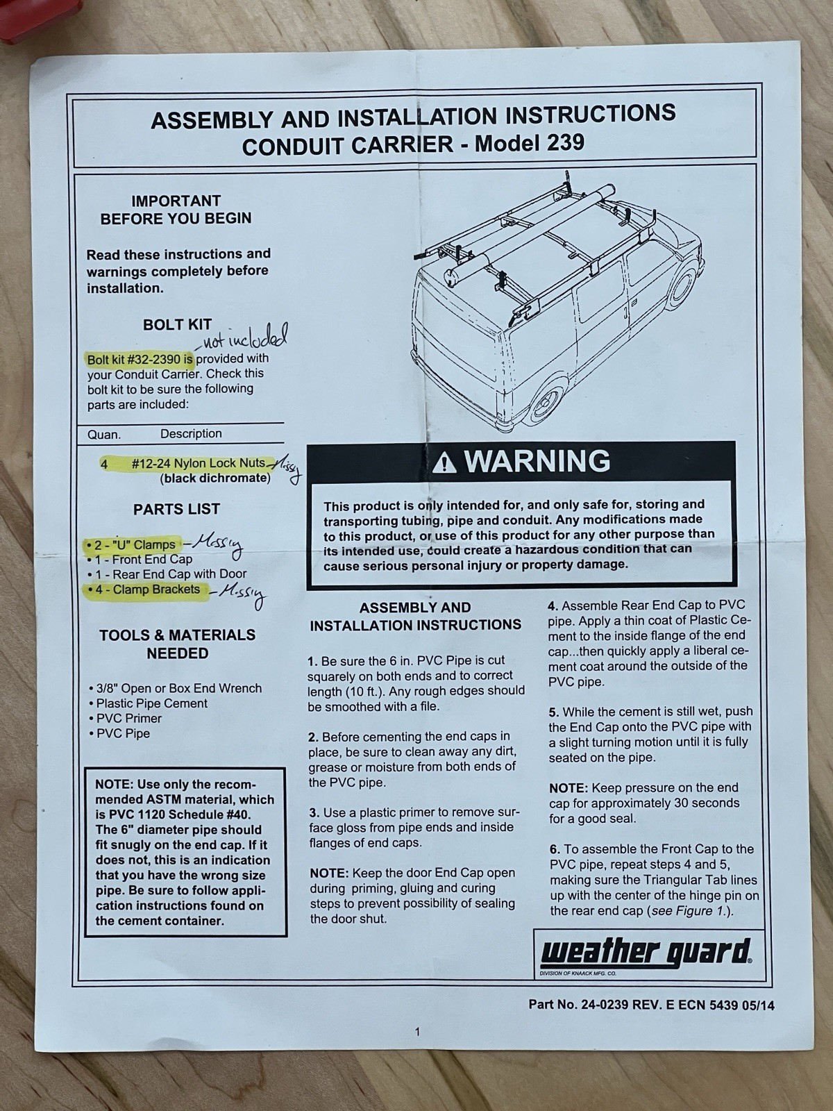 Weather Guard 239 Red Steel/ Plastic Lockable Conduit Carrier (MISSING BOLT KIT)