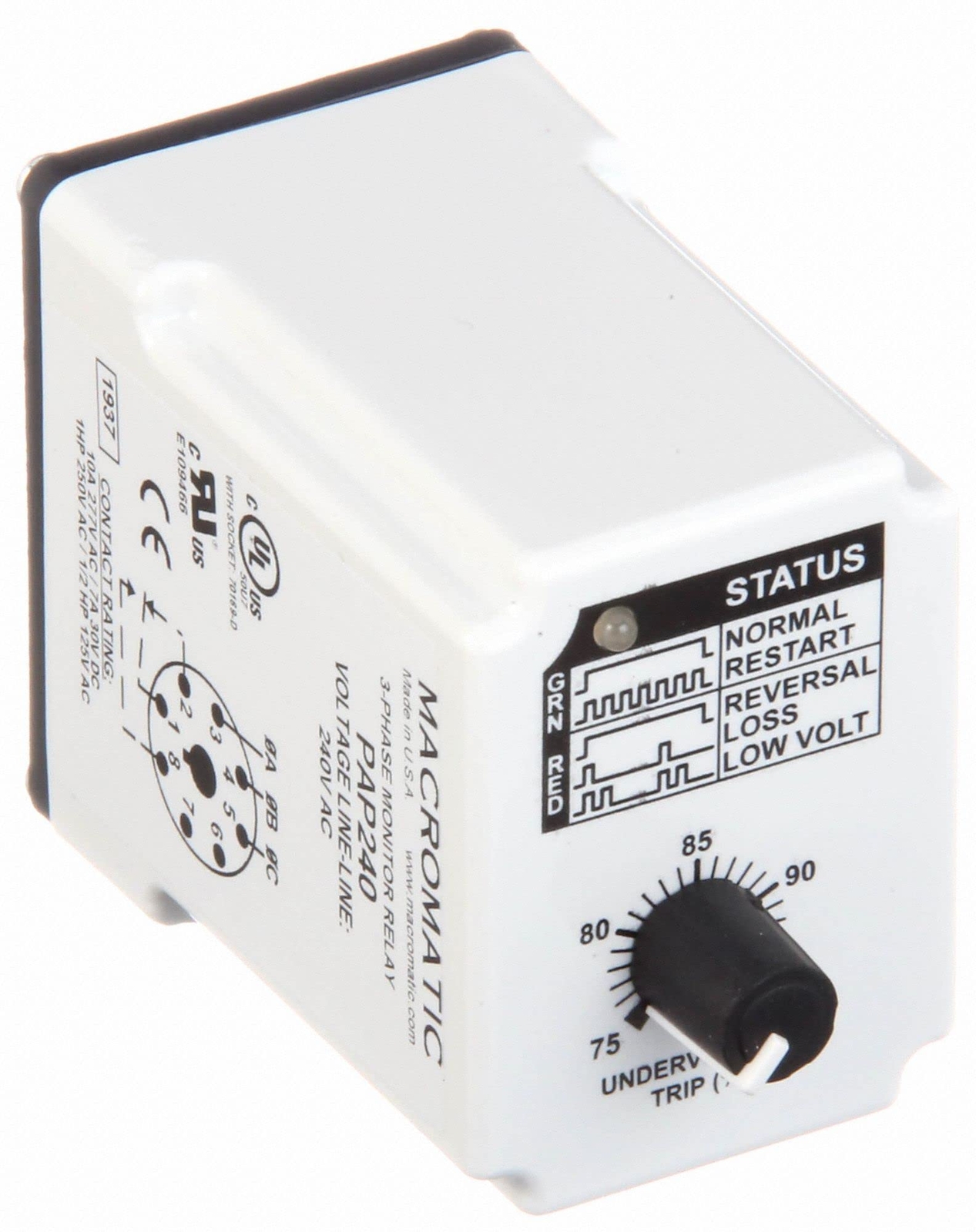 3 Phase Monitor Relay Spdt 240Vac 8 Pin