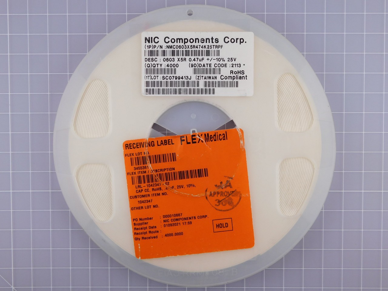 Lot of 2000 NIC COMPONENTS NMC0603X5R474K25TRPF 0603 X5R 0.47uF +/-10% 25V