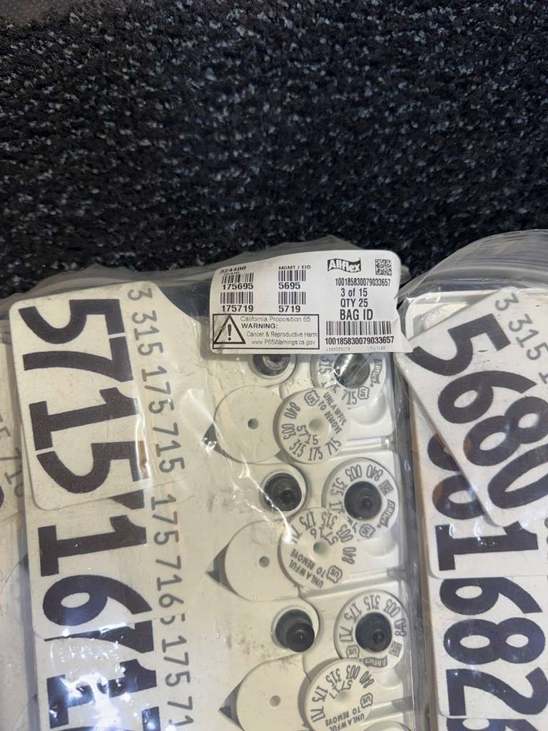 (QTY 375) AllFlex From Numbers #5395 To #5769 USDA Matched Pair Cattle Ear Tags