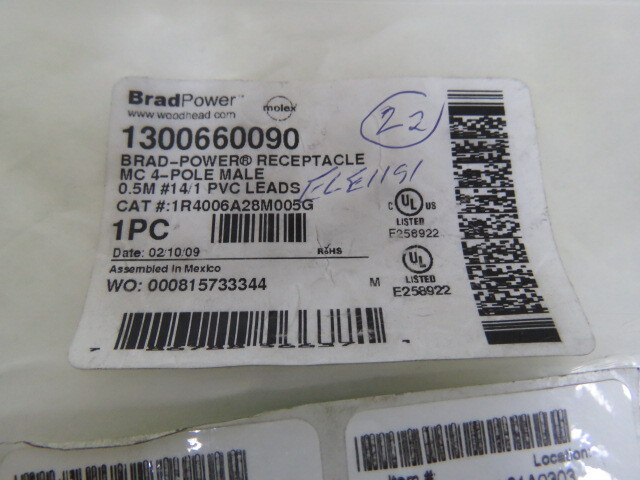 BRAD POWER 1R4006A28M005G Qty of 1 per Lot BRAD POWER 1R4006A28M005G