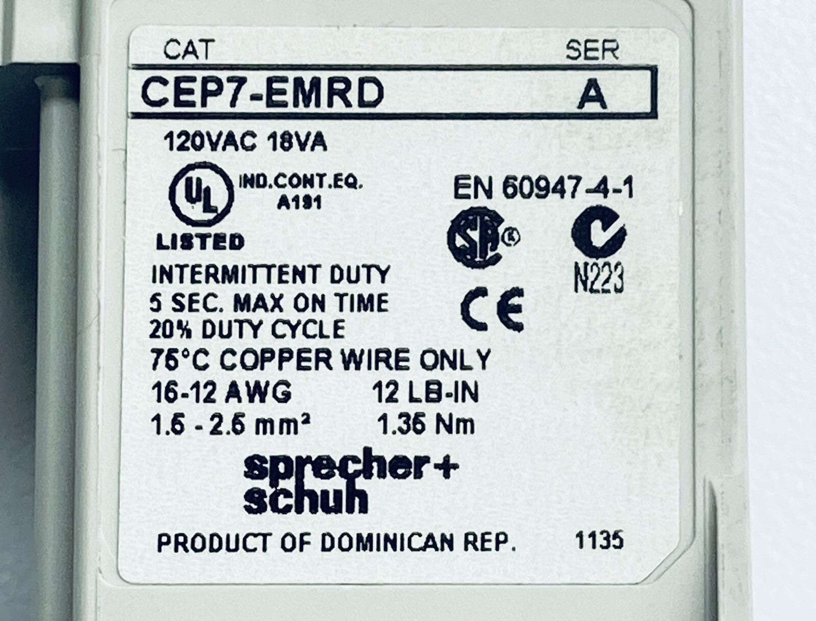 SPRECHER+SCHUH CEP7-EMRD REMOTE RESET SOLENOID 110/120VAC