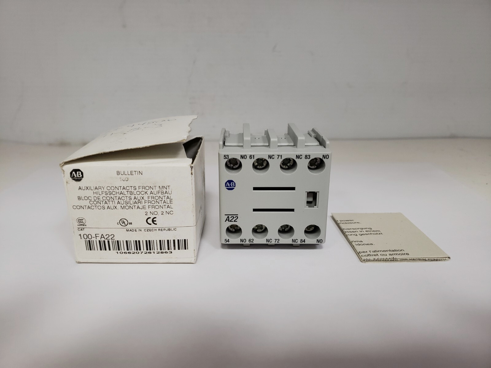 ALLEN BRADLEY FA22 AUXILIARY CONTACT BLOCK 2NO 2NC SERIES B NIB