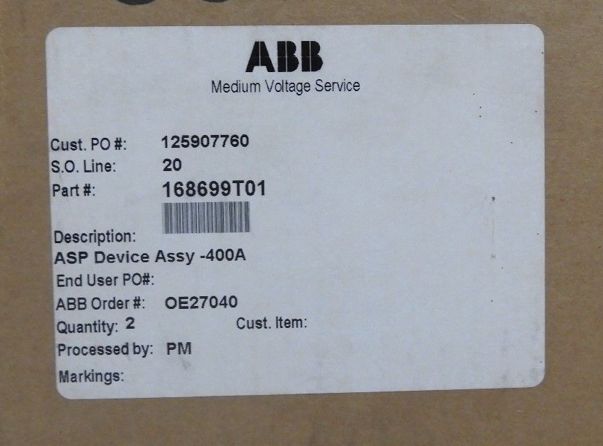 LOT OF 2 NEW ABB 168699T01 ASP DEVICE ASSEMBLIES – 400A
