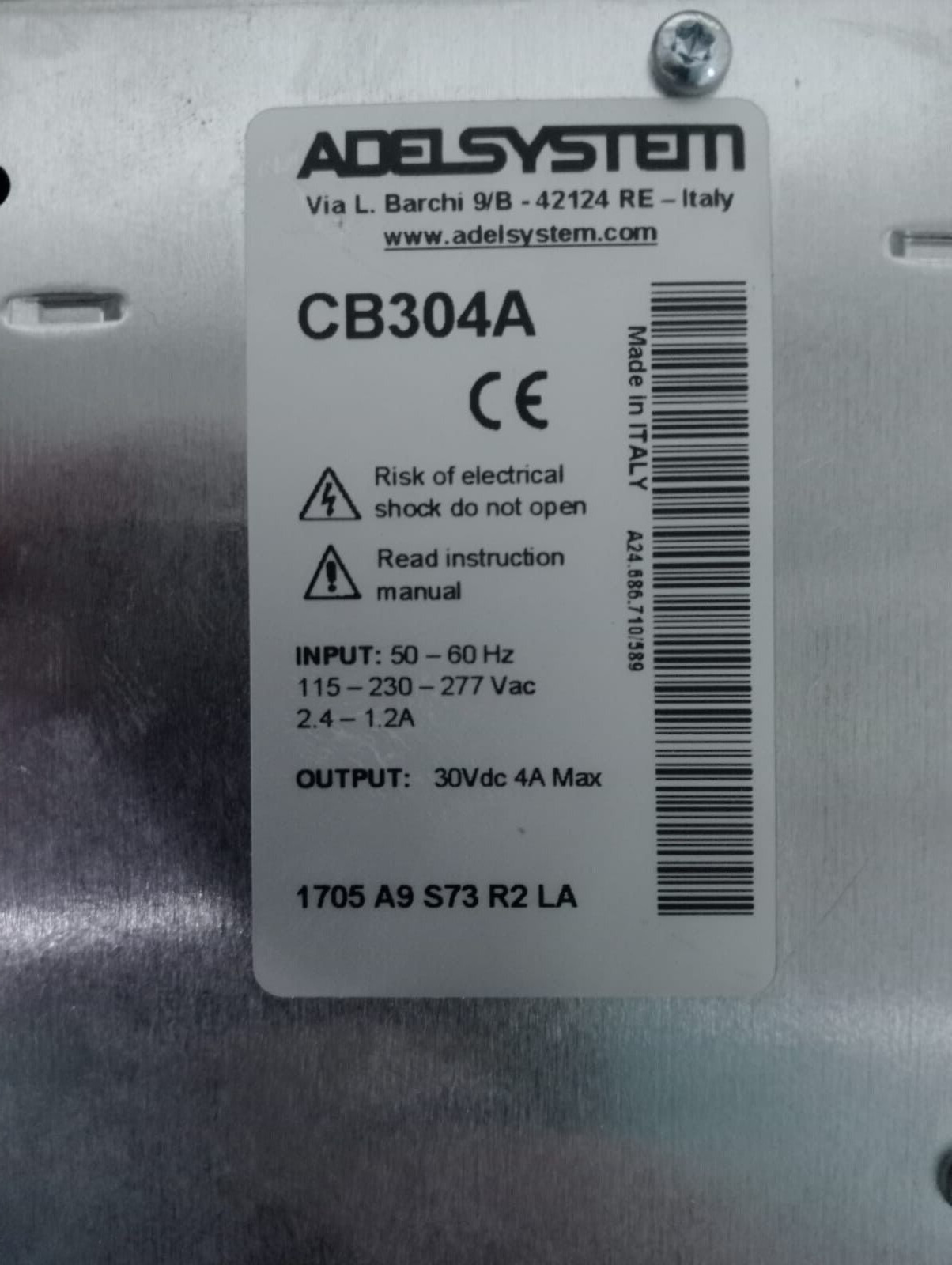 Adel System CB304A 30Vdc 4A Max battery charger