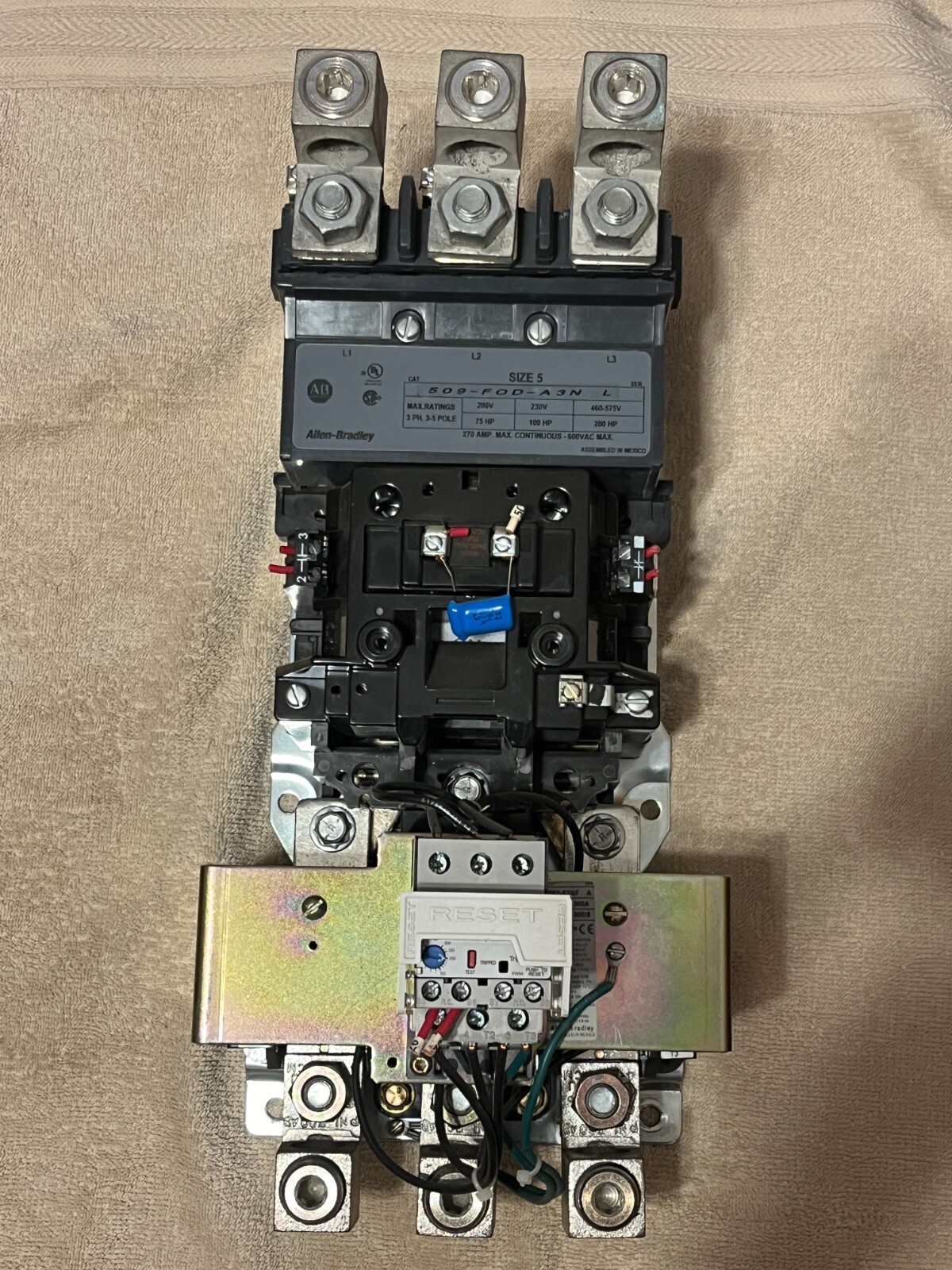 Allen Bradley 509-FOD Size 5 Nema Starter 3PH 509-FOD-A3N, SER L, 270Amp, 600VAC