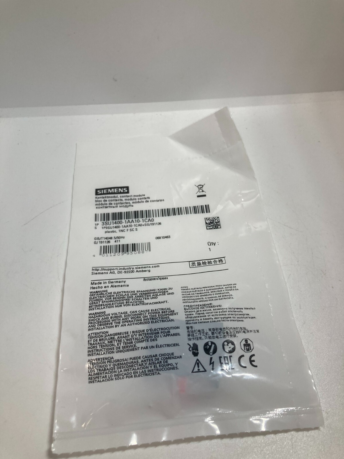 SIEMENS 3SU1400-1AA10-1CA0 CONTACT BLOCK 1NC NIB