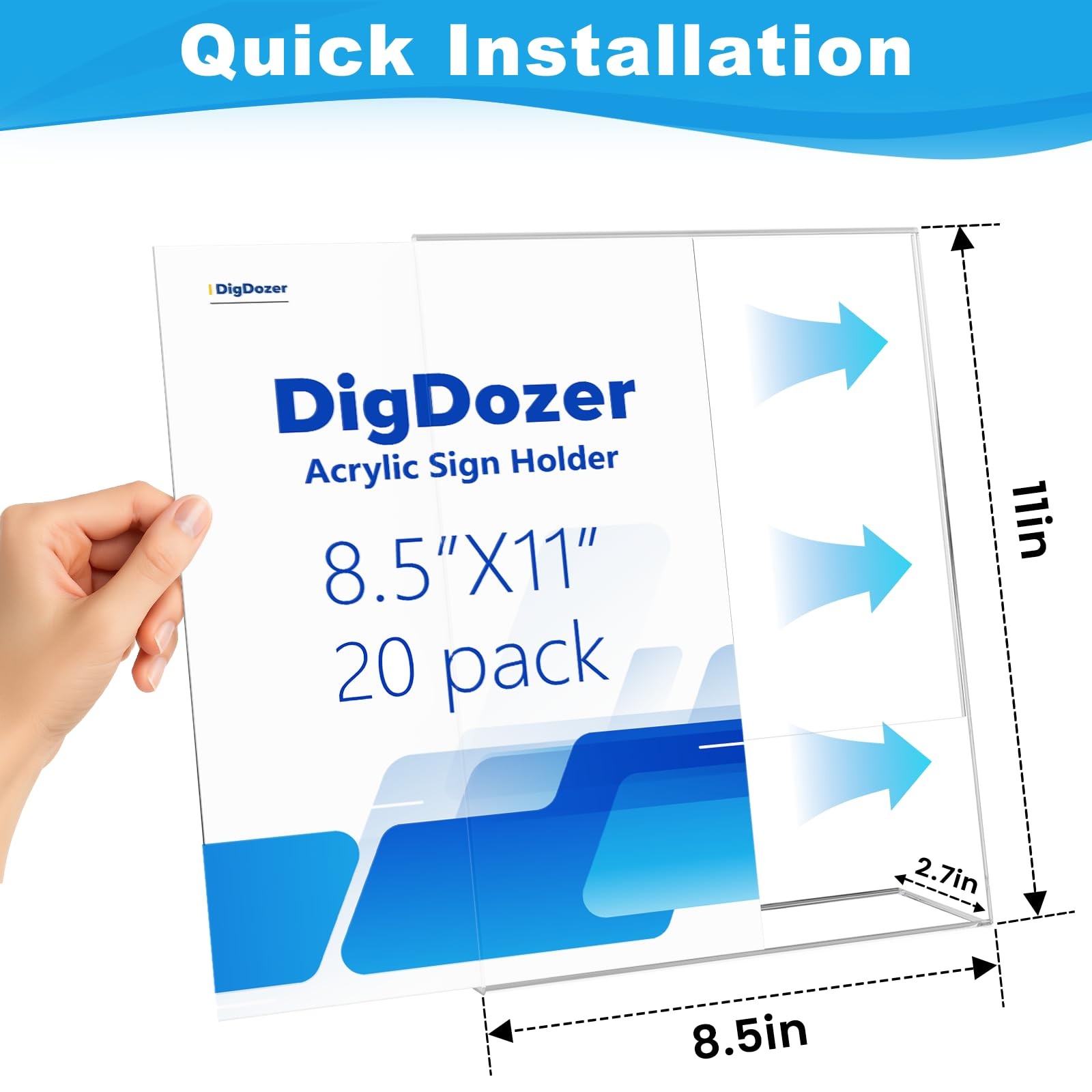 DigDozer 20 Pcs Acrylic Sign Holder 8.5 * 11inch, Slanted Back Sign Holder, Acry