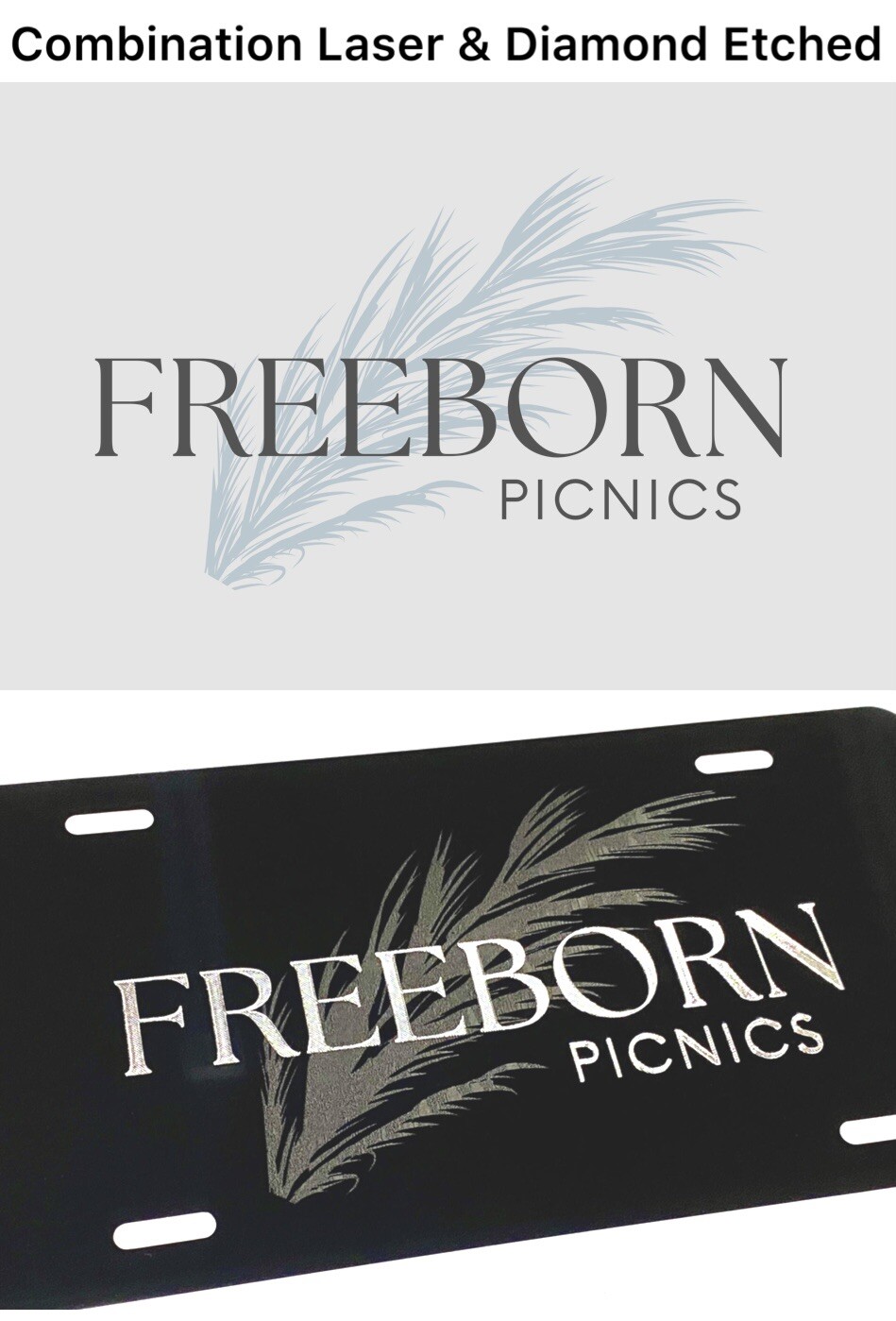Silver Engraved YOUR LOGO Personalized Diamond Etched License Plate Car Tag