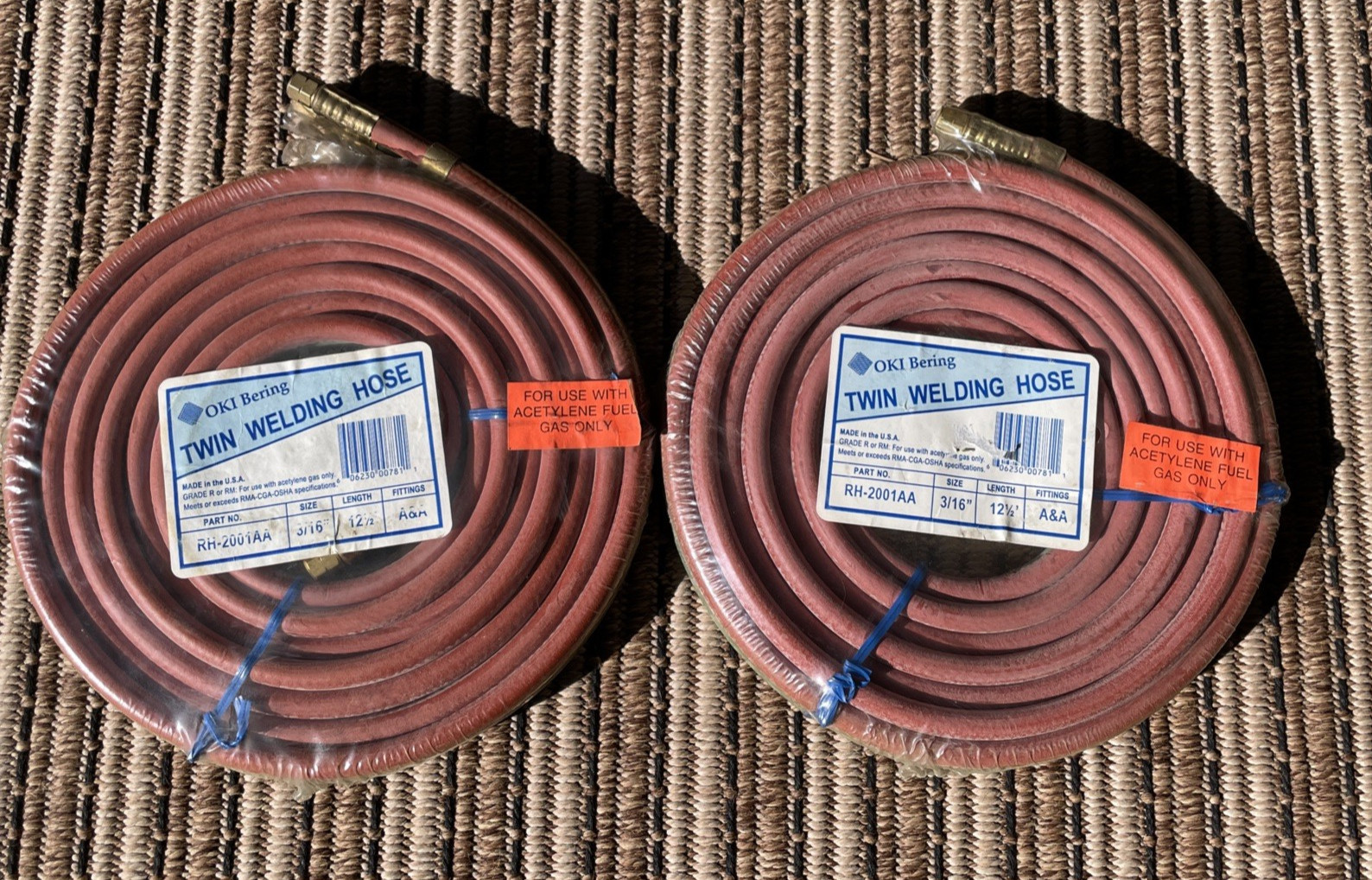 Lot 2 OKI Bering Twin Welding Acetylene Hose 12.5’ 3/16” RH2001AA Red Green Hose