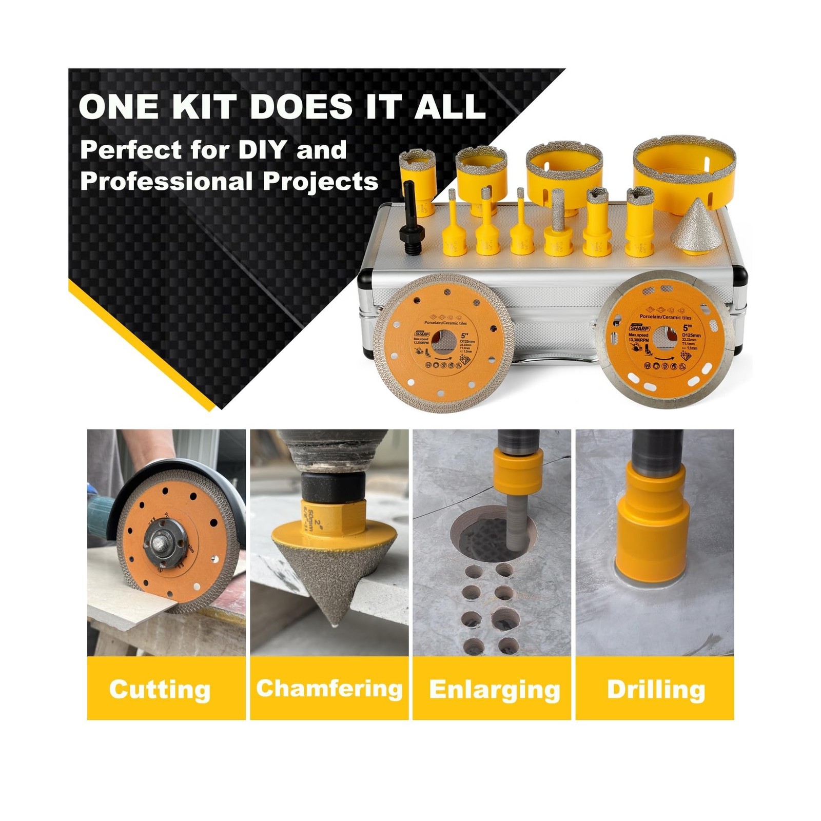 14Pcs Diamond Tile Hole Saw Kit,6/6/8/20/25/35/50/75/100MM Core Drill Bits Se…