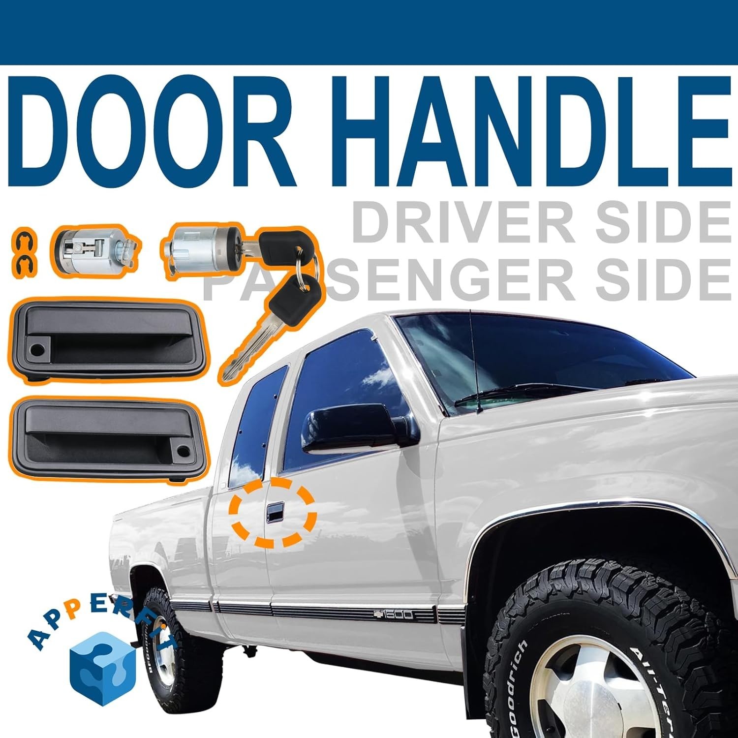 All Metal Exterior Door Handles W/Lock Cylinders & Keys Compatible with Chevy Ta