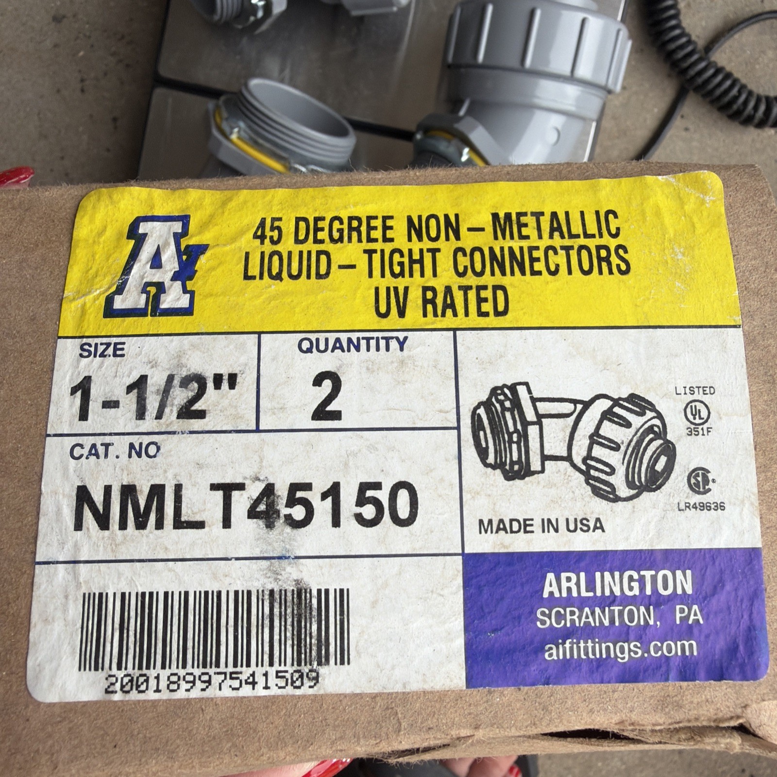 Arlington NMLT45150 Non Metallic 45 Degree Connector 1 1/2” Lot Of 3 A93