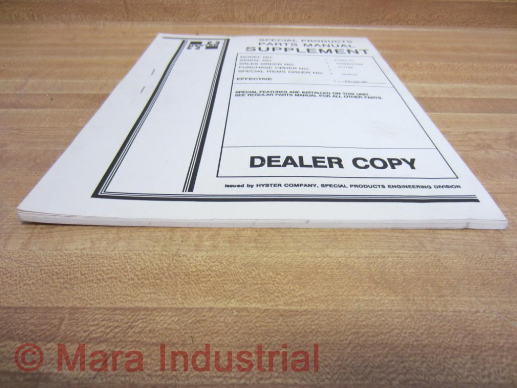 Hyster E100XL2S Special Products Parts Manual Dealer Copy Hy-E100XL2S (Pack of 3