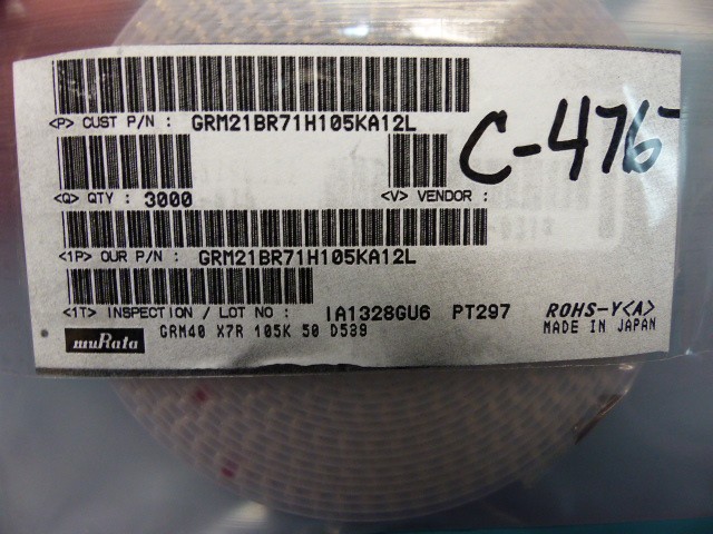 Murata GRM21BR71H105KA12L Qty of 775 per Lot CAP CER 1UF 50V X7R 0805
