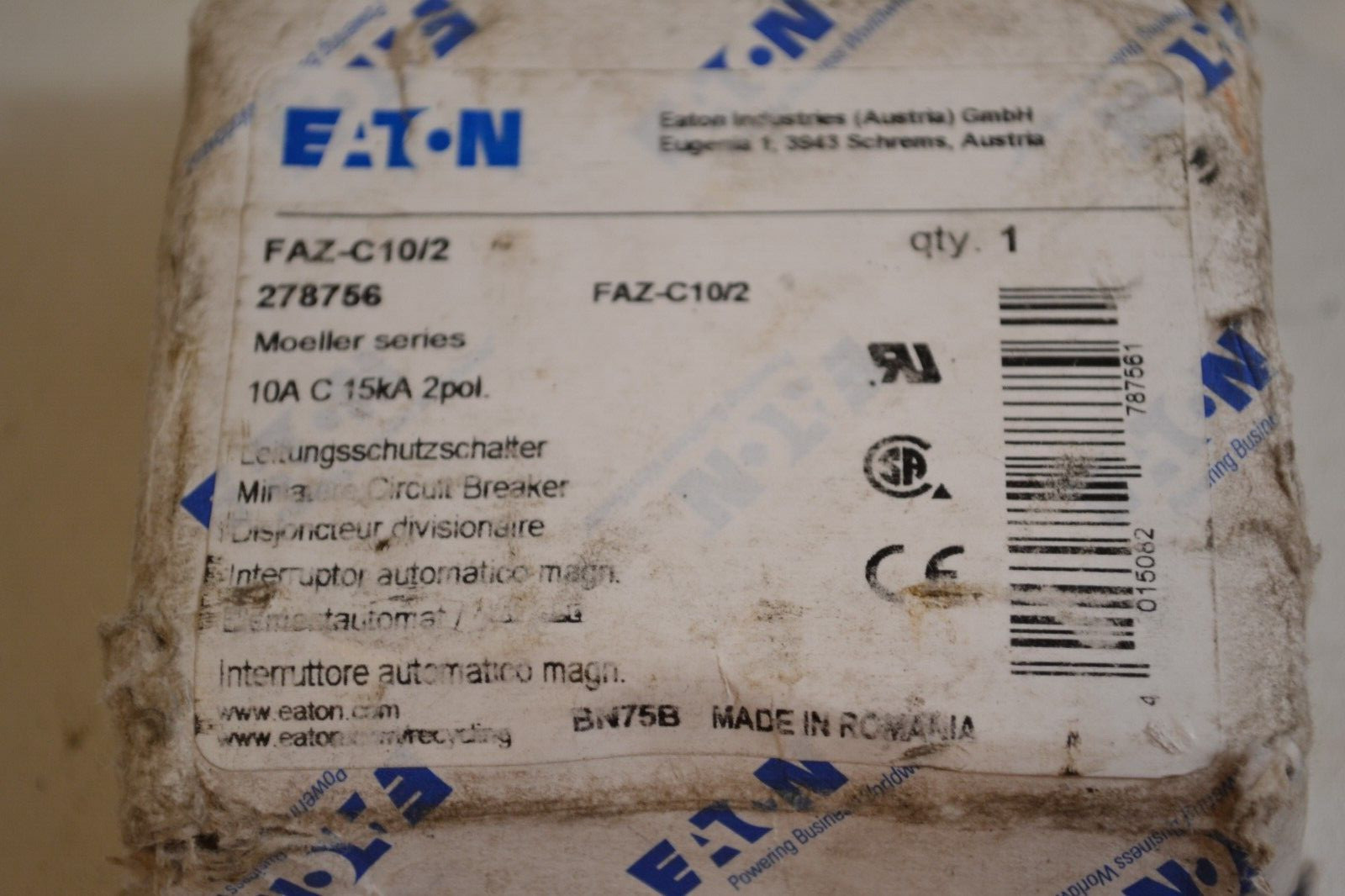 EATON FAZ-C10/2 #278756 Moeller Series 10A Circuit Breaker