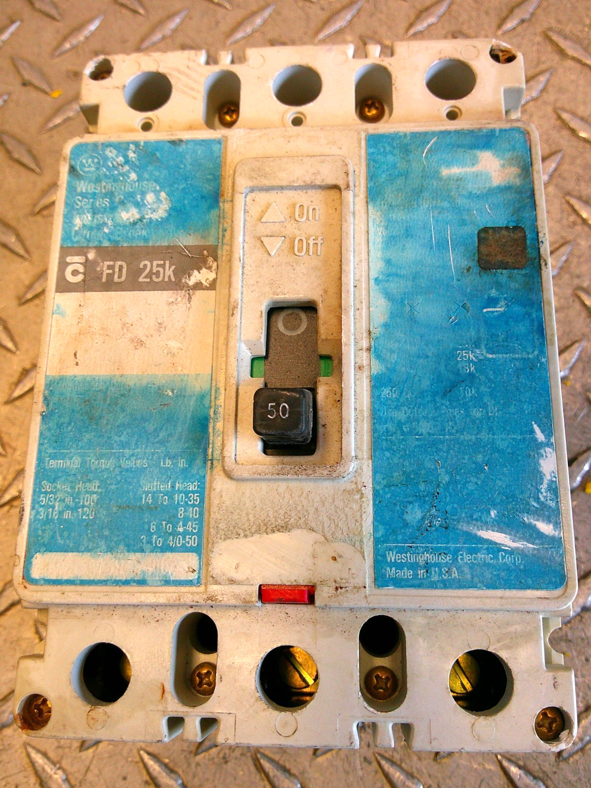 Westinghouse FD3050 Circuit Breaker 50A 600VAC 3 Pole FD 25k