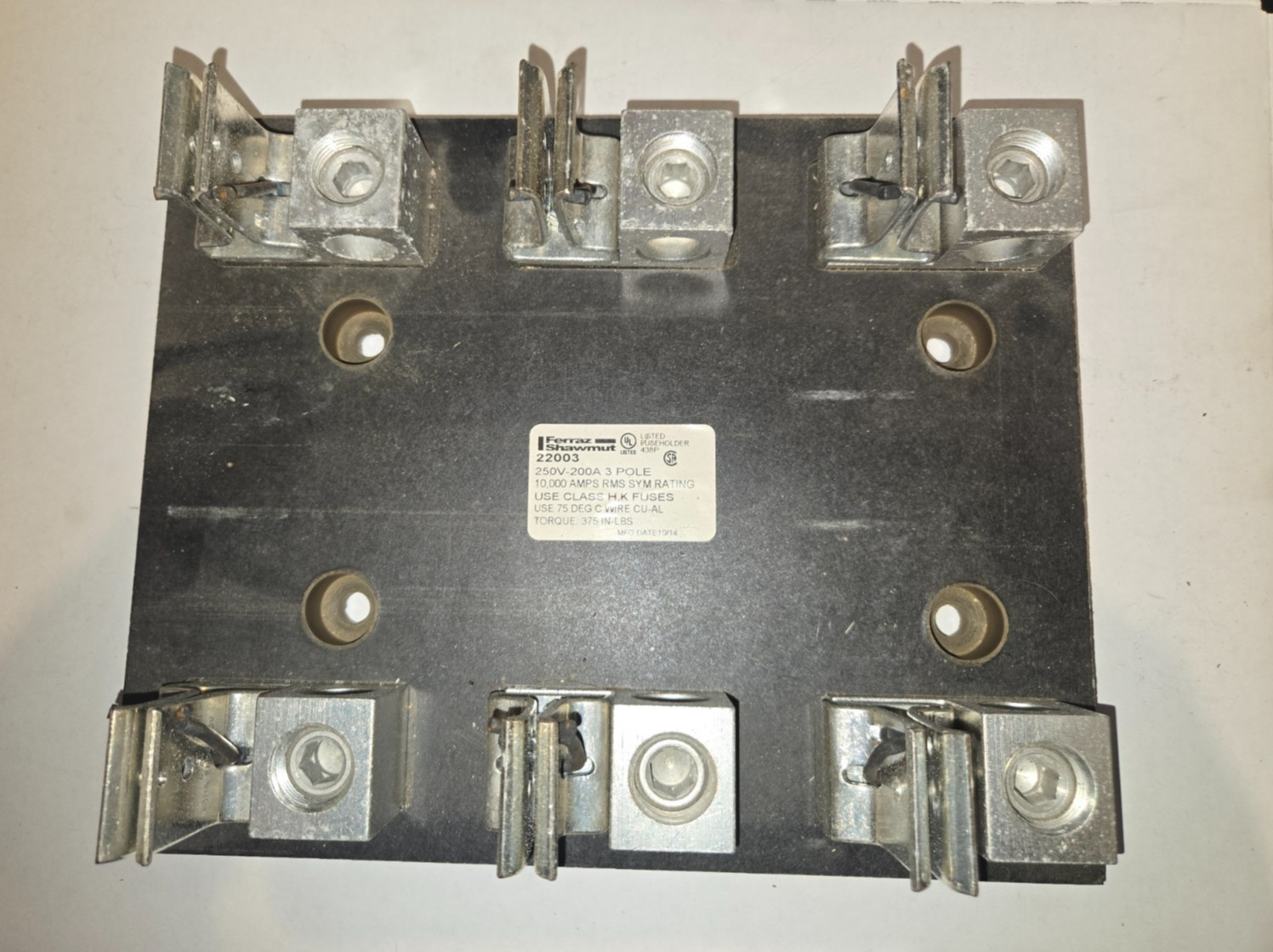 Ferraz Shawmut Mersen 22003 3-Pole Fuse Block 250V 200A NOS