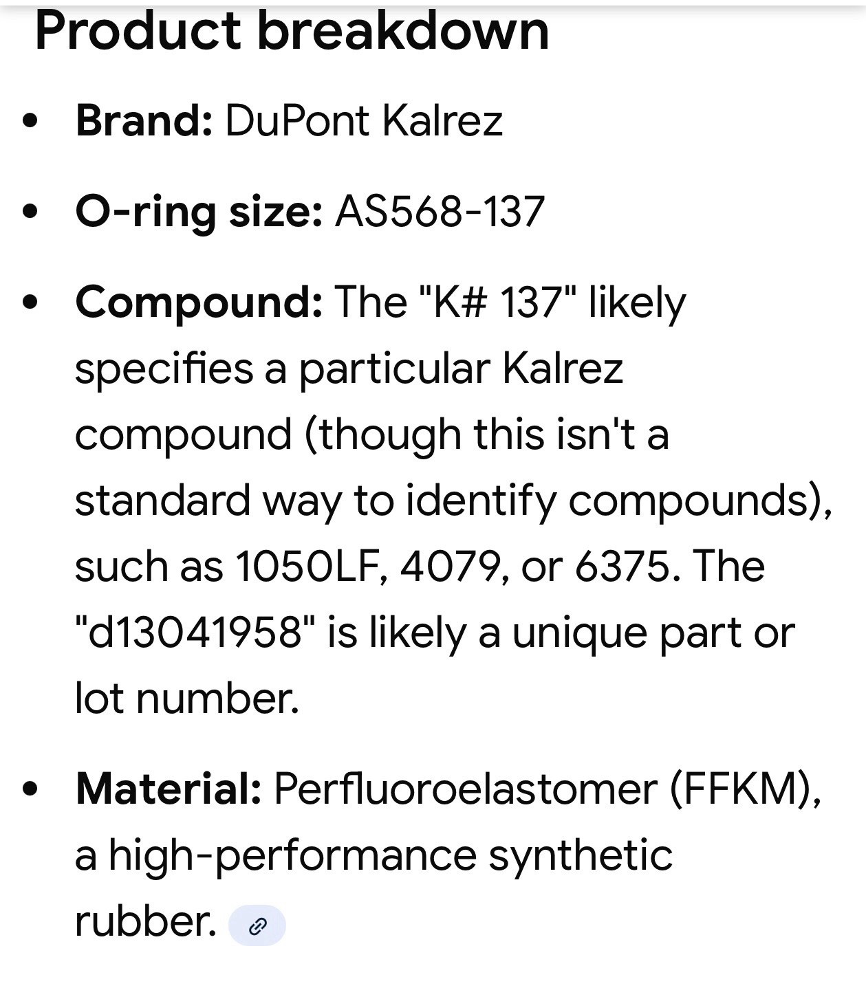 DuPont Kalrez Spectrum AS568 O-Ring K#137 Compound:6375 NWT