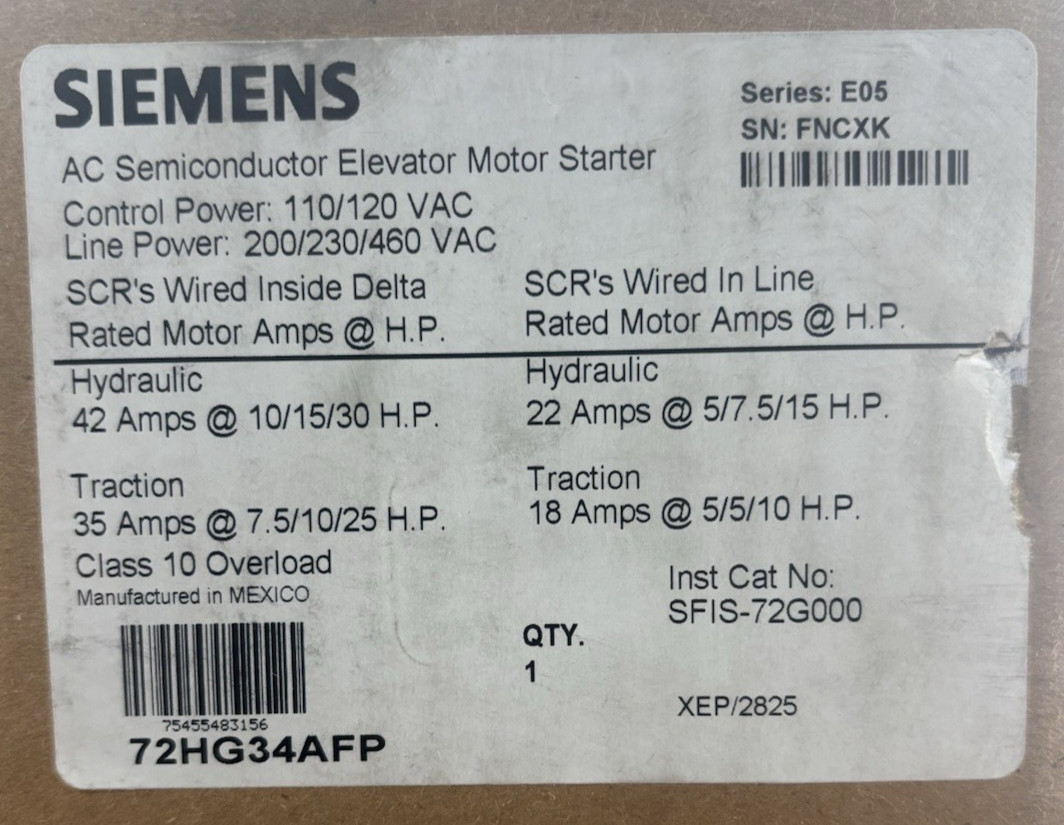 SIEMENS 72HG34AFP Elevator Soft Starter New S6