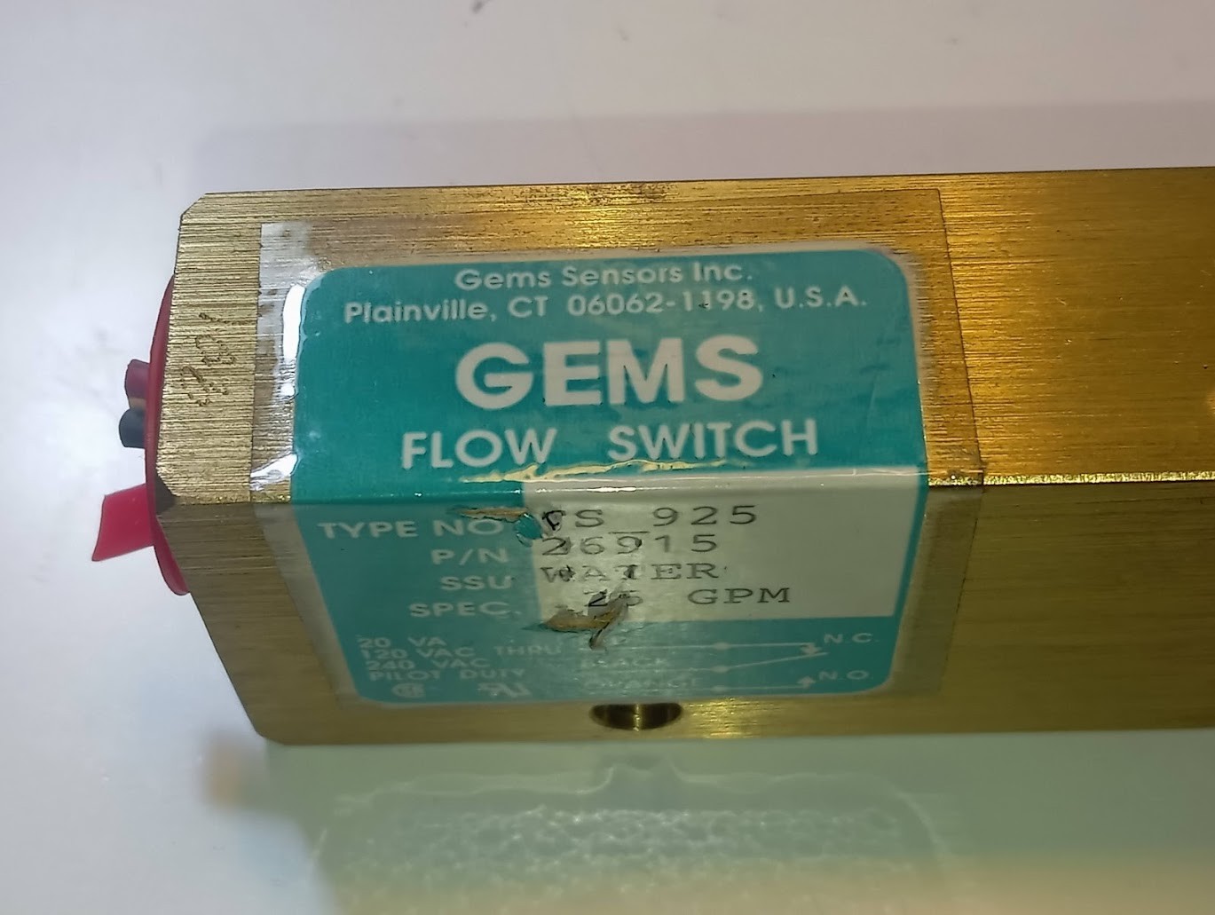 Gems FS-925 Brass Piston Flow Switch 1/4″ NPT Water 0.25 GPM 26915 Marine Spare