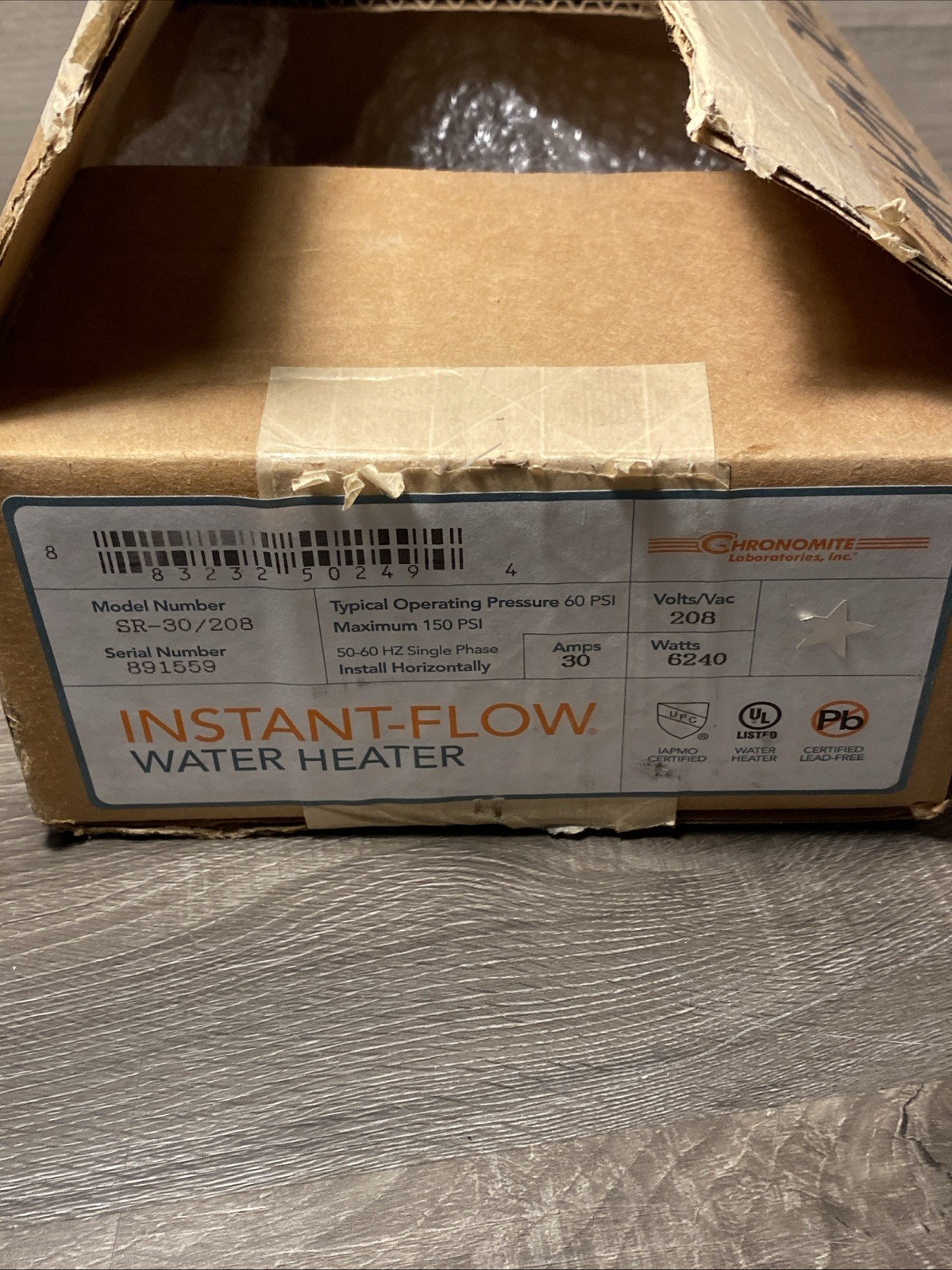 Chronomite SR-30/208 Tankless Electric Water Heater 6240W Point-of-Use