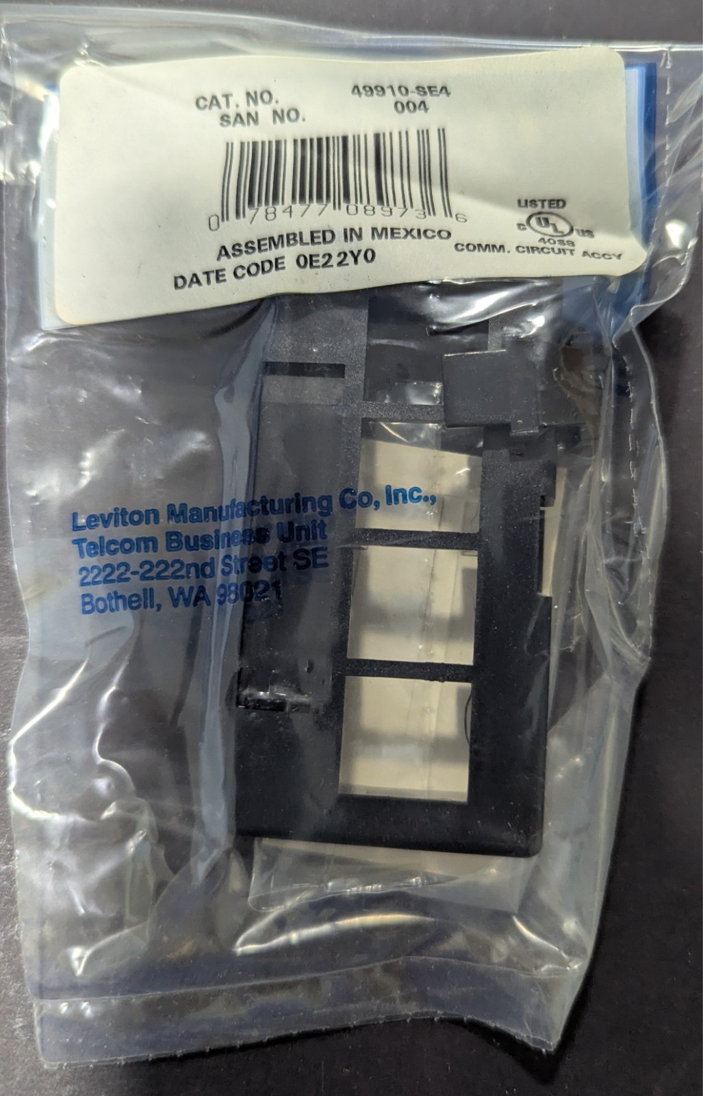 2-Pack Leviton 49910-SE4 Quickport W/ID Windows 4-Port Modular Black Faceplate